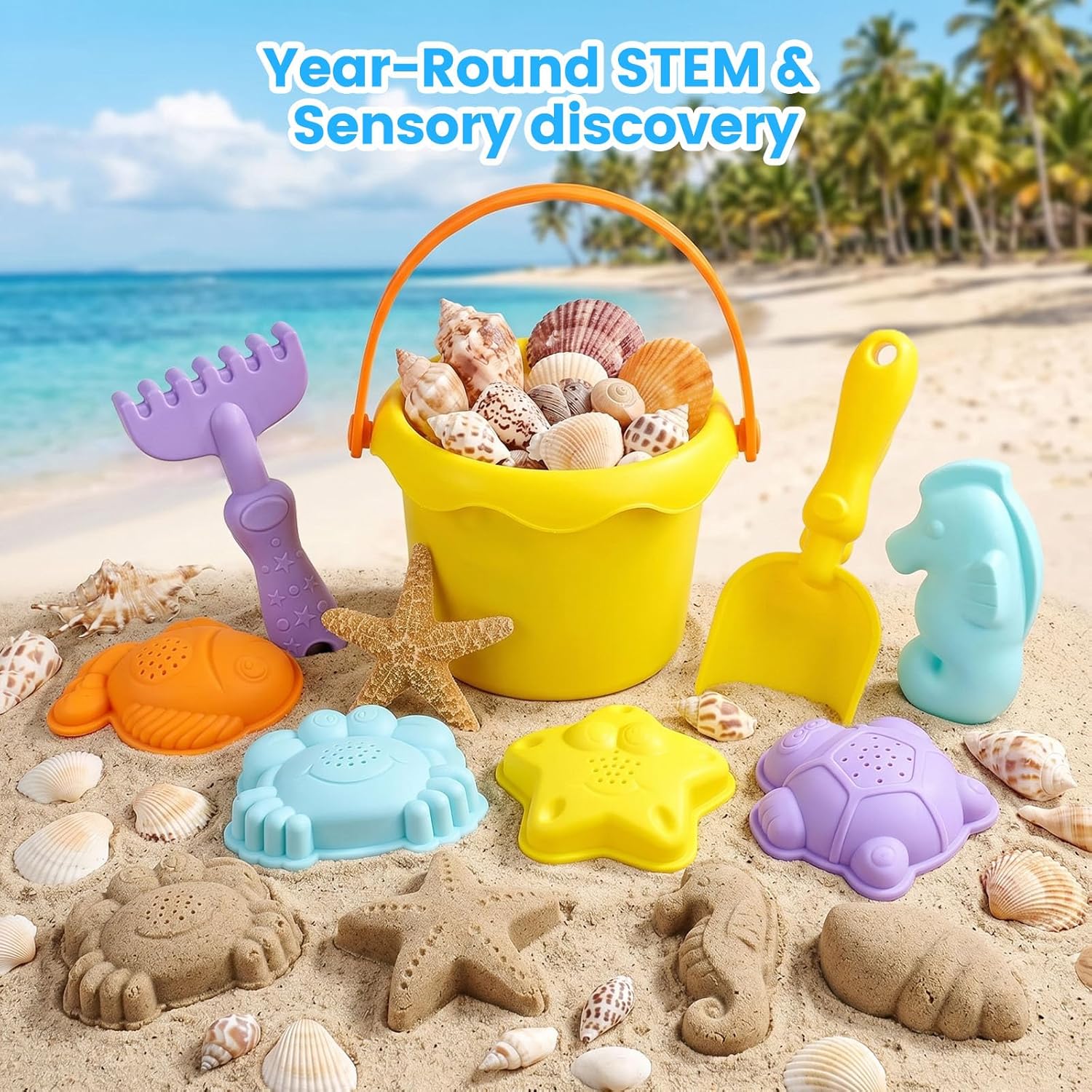 3 Otters Beach Toys Set, Baby Beach Buckets and Shovels RakesTool Kit Sand Bucket Boys and Girls Sand Toys Set 9PCS