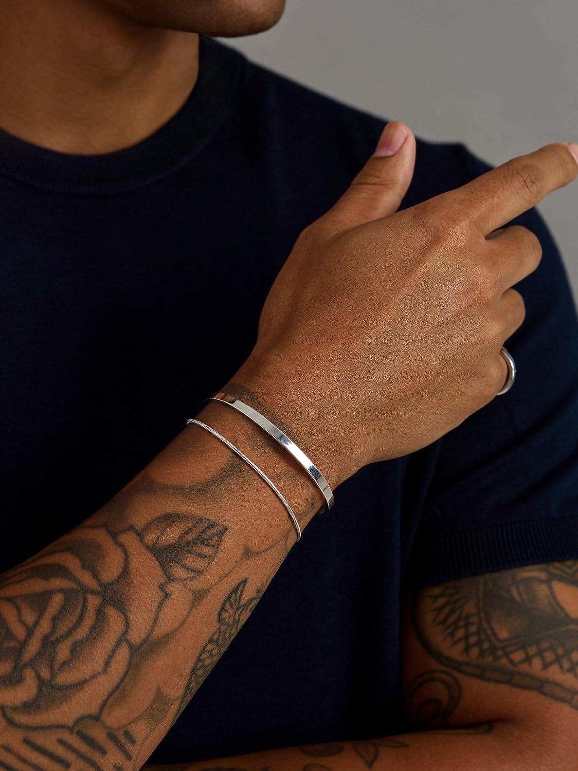 Moodear Stackable Bracelets for Men - Dainty 925 Sterling Silver/14K Gold Plated Cuff Snake Box Cuban Link Chain Bangle Bracelet Set Mens Jewelry