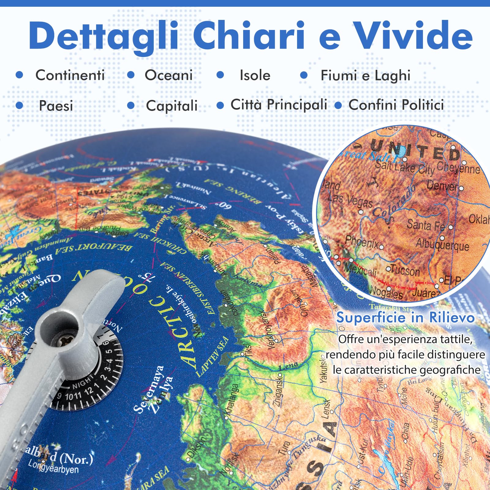 COSTWAY Mappamondo 30 cm con Luce, in l’Inglese