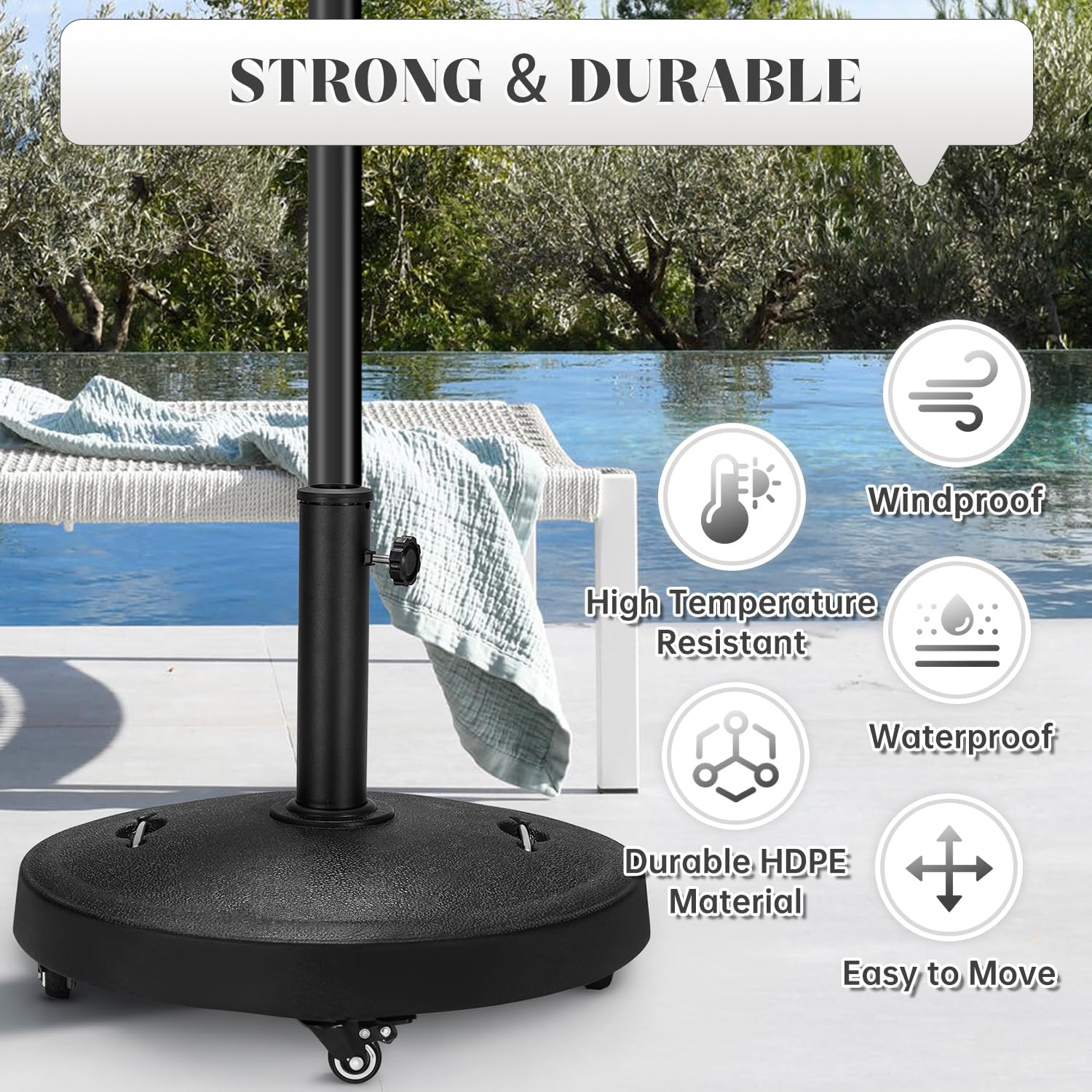 EROMMY 52LBS Umbrella Base, Umbrella Stand with Brakeable Wheels, Patio Umbrella Base Heavy Duty for Outdoor 1.5''~1.89'' Market Umbrella, Resin Umbrella Holder for Patio Deck Porch Poolside (Grey)