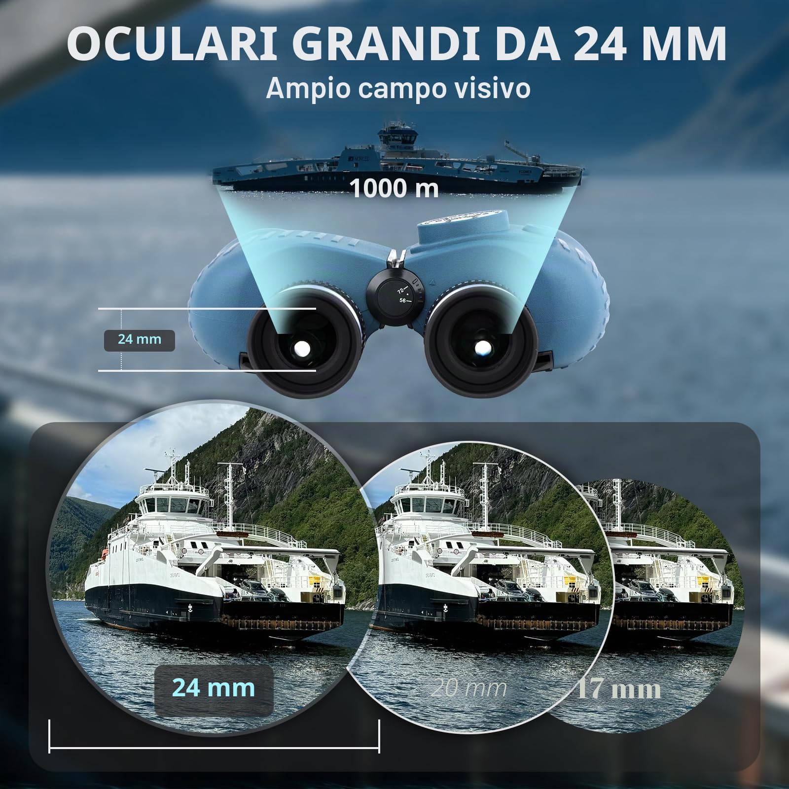 Binocolo Marino 10X50 con Telemetro Illuminato e Bussola, Impermeabile IPX7, Prismi BAK4, per Navigazione e Caccia, Include Tracolla e Borsa (L)