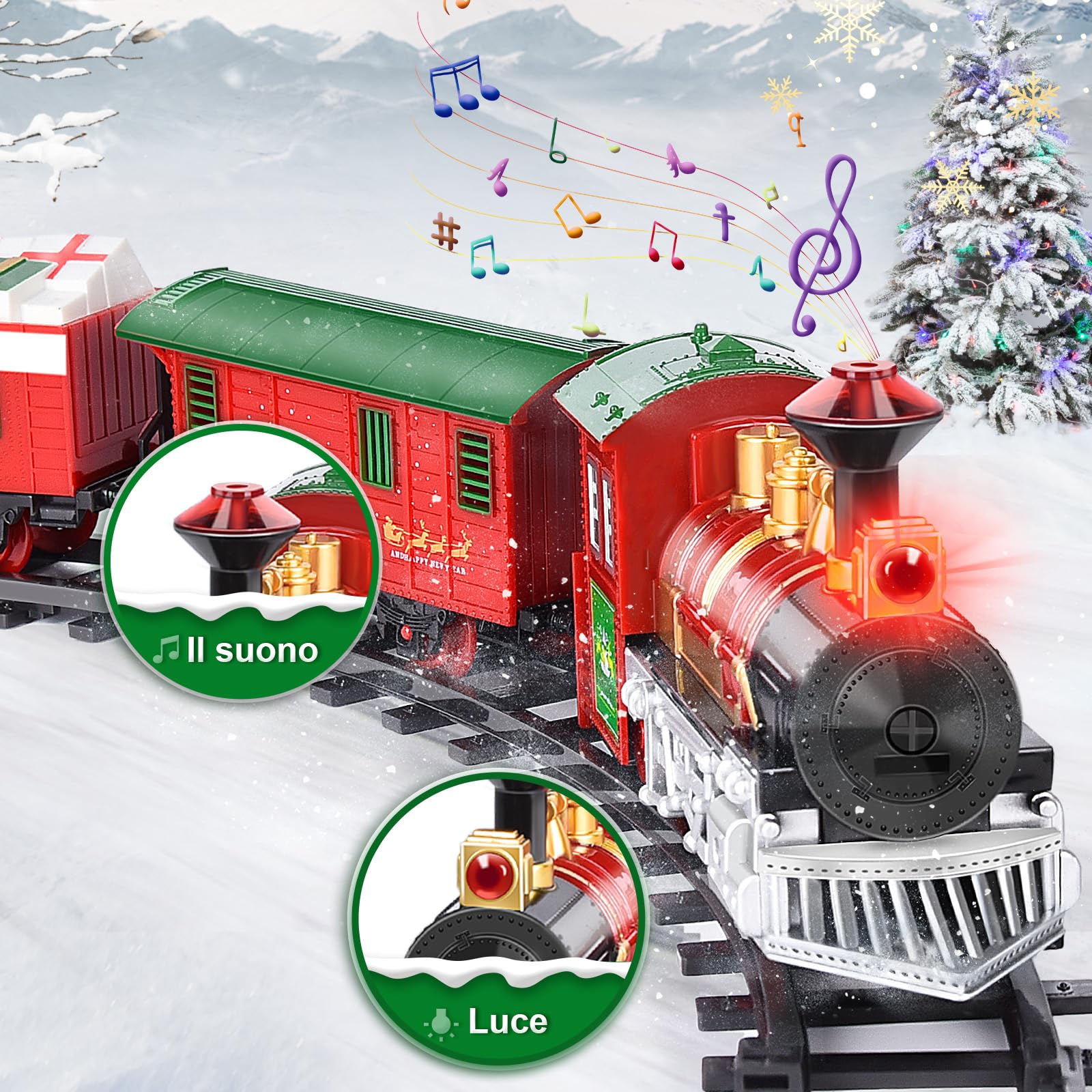 Herenear Trenino Natalizio Elettrico per Bambini, Trenino Classico Natalizio con Supporto Installazione, Treno Elettrico Giocattolo Sull'albero di Natale per Bambini 5 6 7 8 9 Ann (Tra gli alberi)