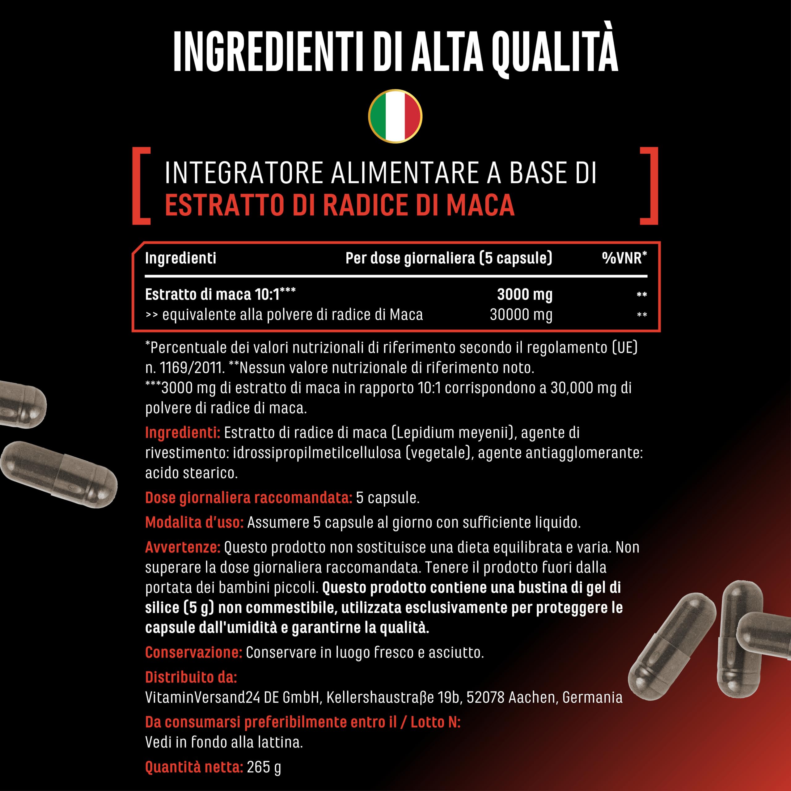 Maca Capsules Extreme - 365 capsule - Dosaggio elevato con 30.000 mg per dose giornaliera - Estratto speciale 10:1 - Vegan - German Elite Nutrition