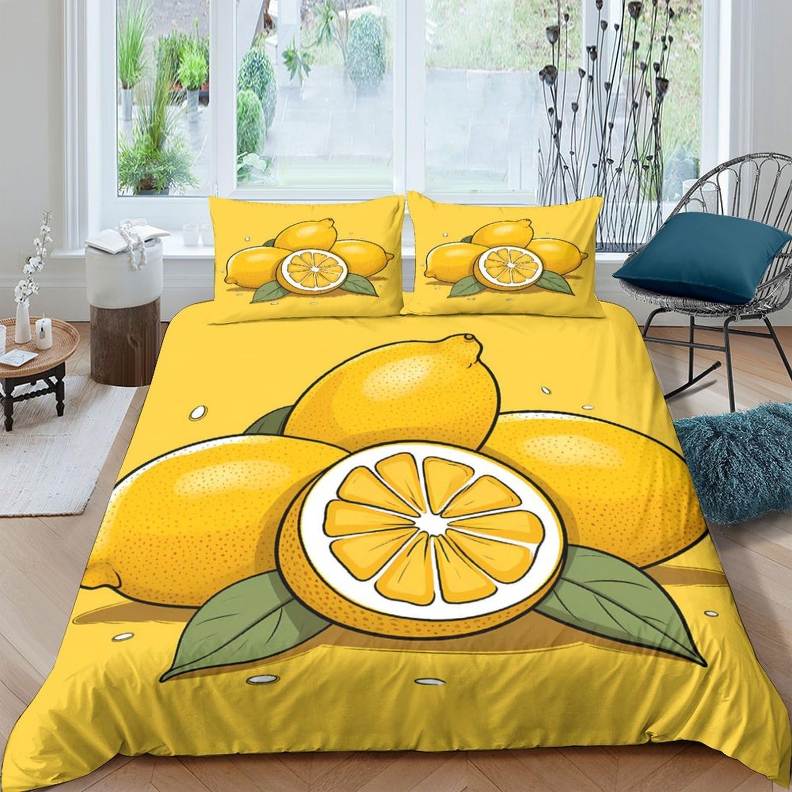 Ctjqhvkz Style-3 3D Printed Lemon Art Fitted Sheet Microfiber Soft Yellow Fruit Mattress Cover For Bedroom Dorm Decor Protection Single（135X200cm）