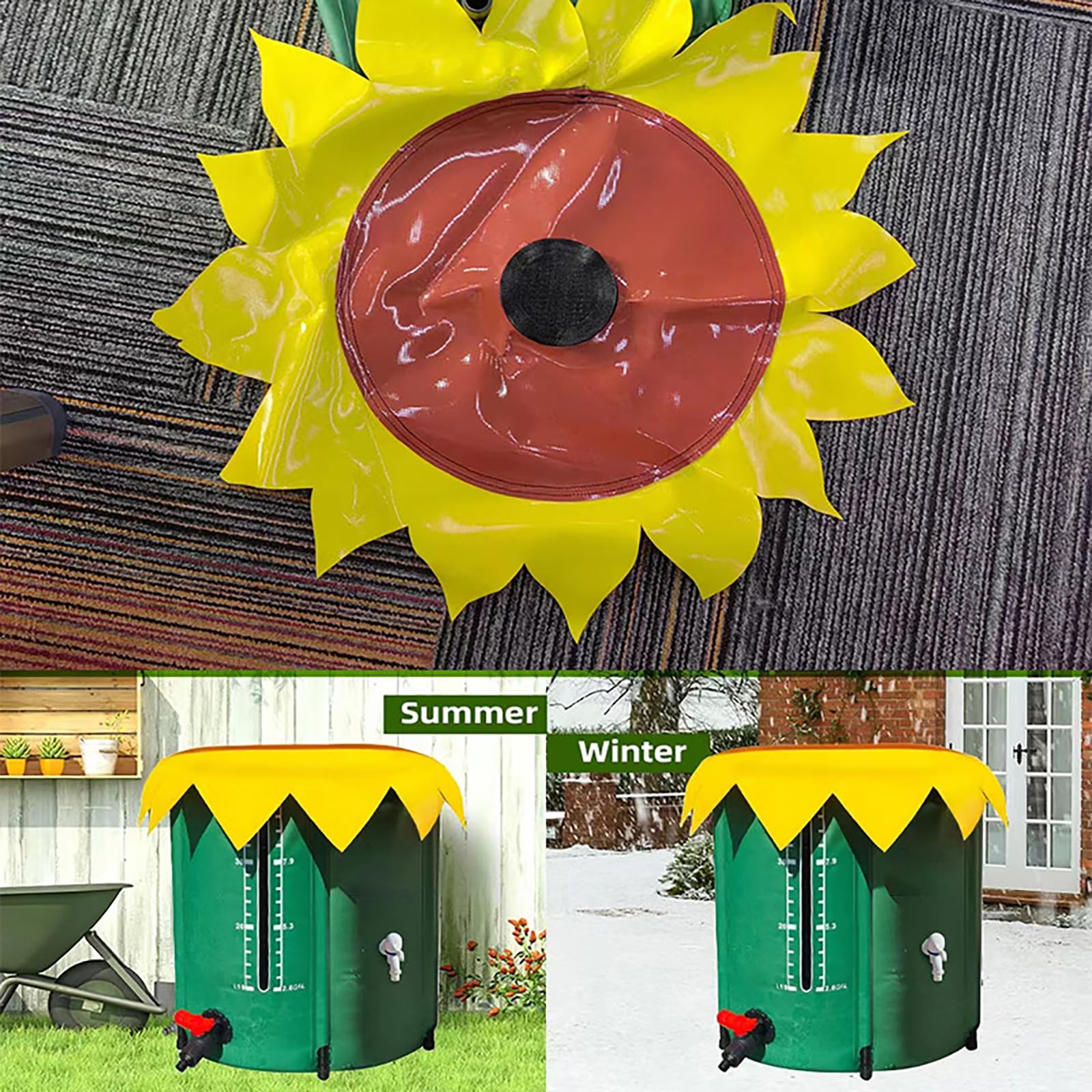 Barril Plegable Recolección Agua Lluvia, Depósito Con Grifo Y Tapa Con Filtro, Tanque De Almacenamiento Para Jardín De PVC Resistente Para Riego Y Uso En Exteriores,250L