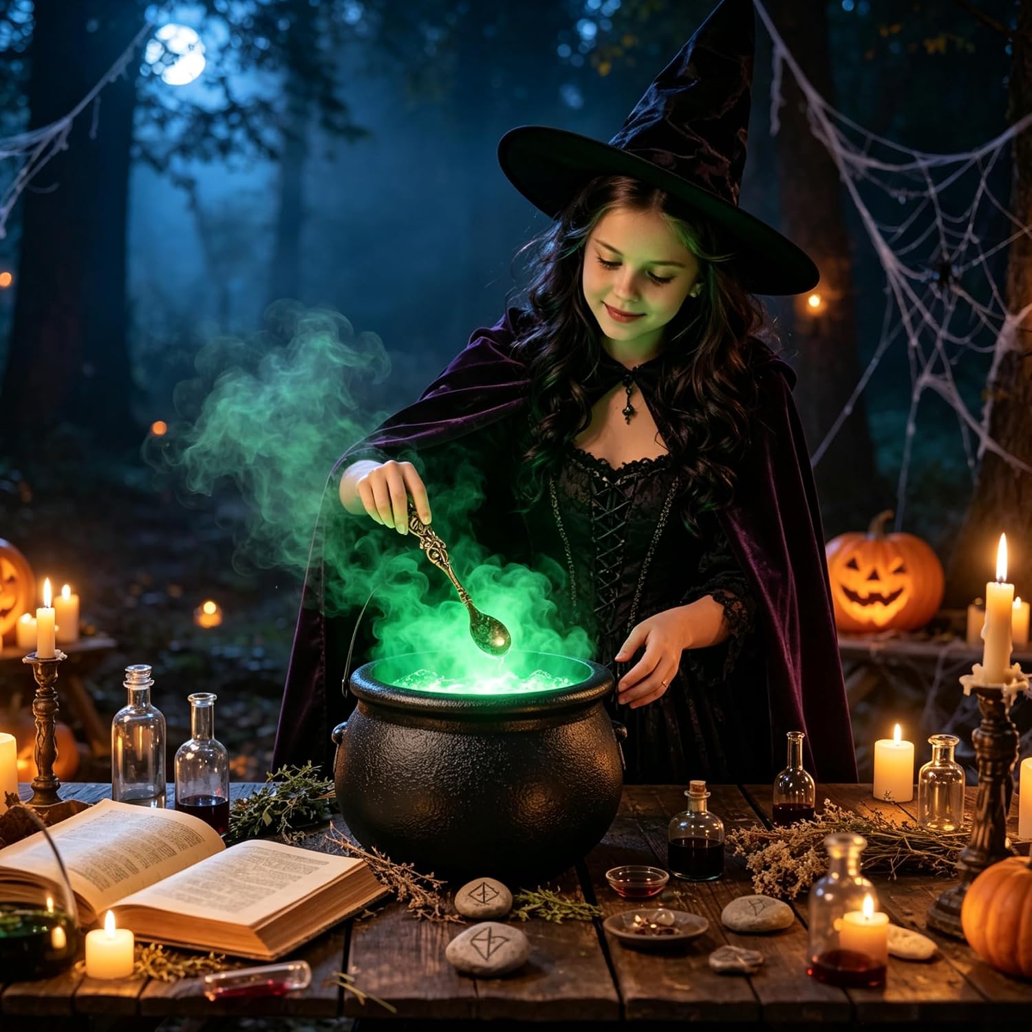 8 Pack Halloween Witch Cauldron Decor Set, Black Trick or Treat Buckets