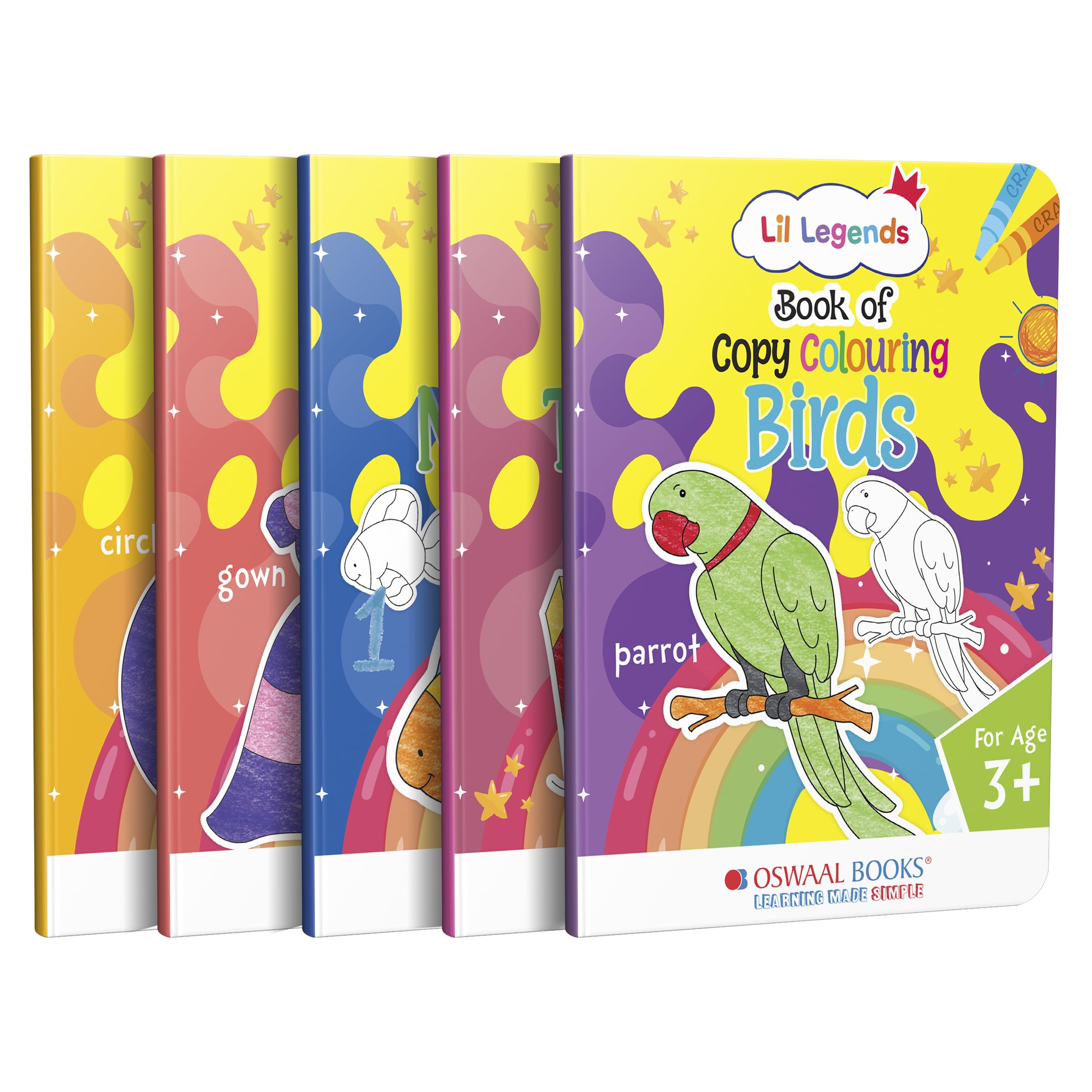 Oswaal Lil Legends Books of Copy Colouring Set of 5 Books for Kids | Transport, Shapes, Numbers, Clothes and Birds | Fun Activities and Vocabulary Booster | For LKG/UKG | Age 3+ 1