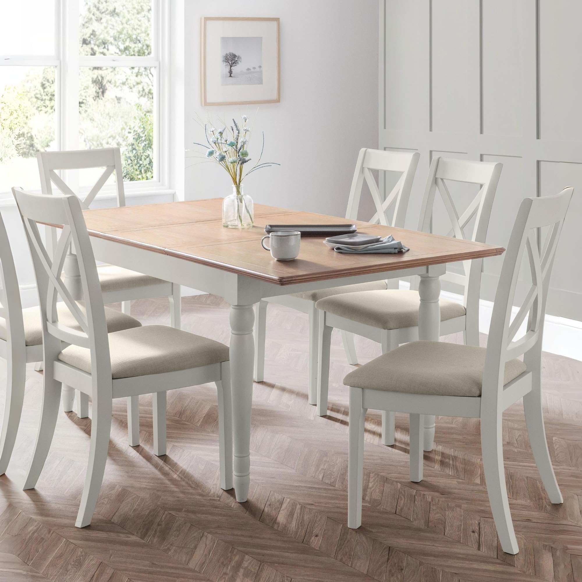 Julian Bowen Provence 4 Seater Extending Dining Table - Grey Lacquer & Limed Oak Effect - Butterfly Extension