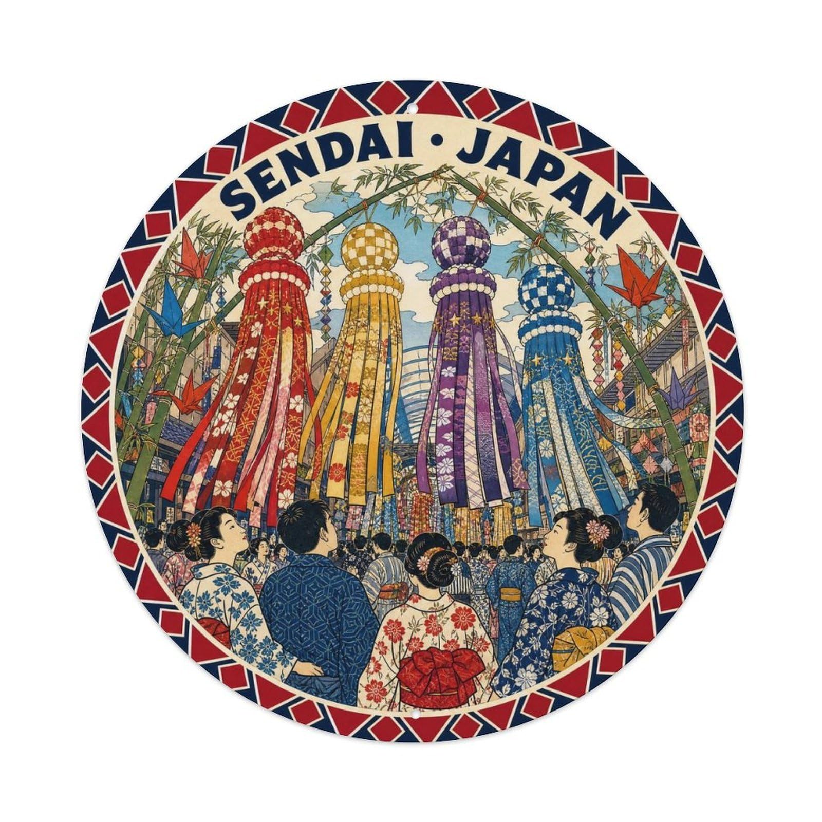 Olyhtr 8X8inch Classic Style Sendai Tanabata Festival Streamers Traditional Japan Metal Tin Sign