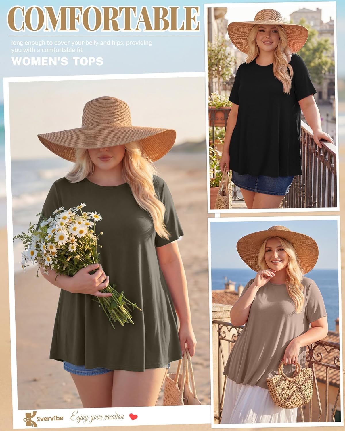 3 Pack Women's Plus Size Tunic Top Short Sleeve Long Shirts Summer Loose Fit Flowy Blouse Wear with Leggings - Image 2