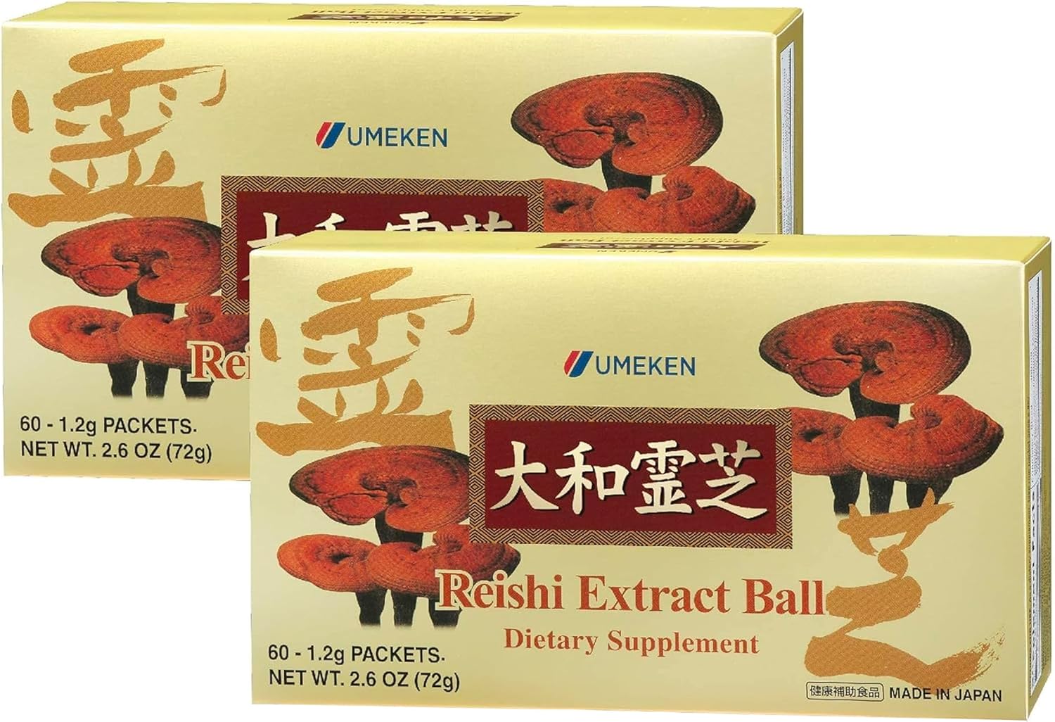 Umeken Reishi Mushroom Extract Balls, Concentrated, Japanese Reishi Mushroom Supplement with Beta Glucan, Concentrated in Ball Format, 2 Month Supply, 60 Packets, Pack of 1