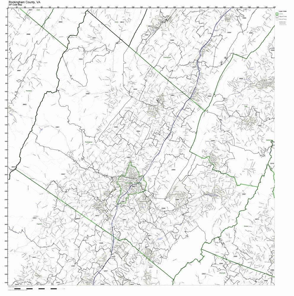 Rockingham County, Virginia VA ZIP Code Map Not Laminated