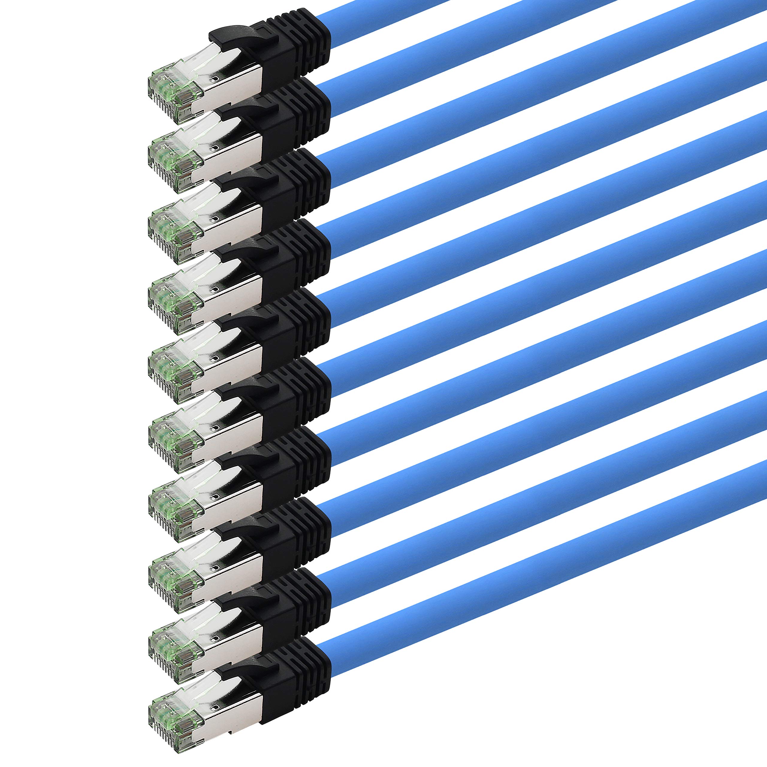 1aTTack.de Cat 8 LAN- Netzwerk- Kabel CAT8 2000 MHz 40 Gbit s 40GBase T High End Poe+ Patchkabel Ethernetkabel AWG24 Flexible Kupferadern SFTP LSZH 10 x 3 Meter Blau