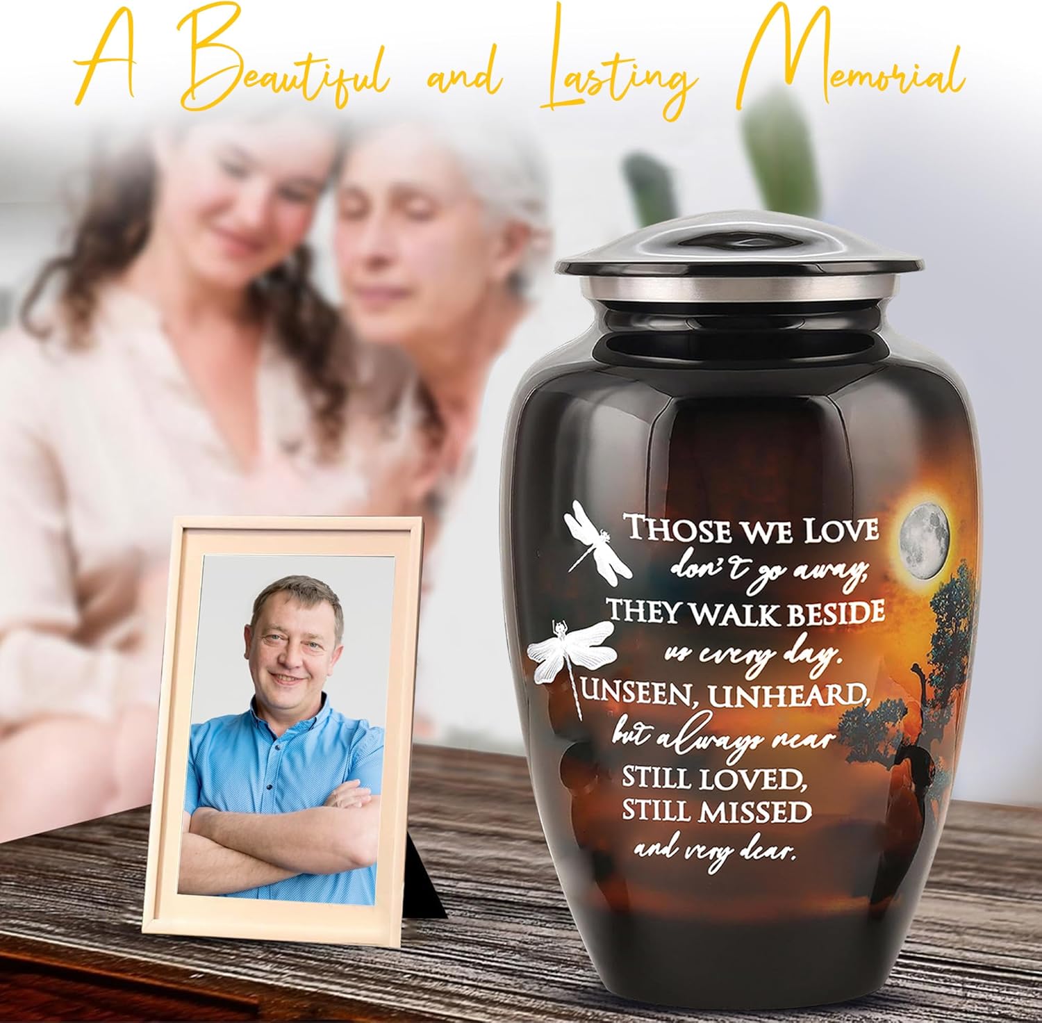 Handcrafted Large Urn for Ashes Adult Male & Female | Funeral Cremation Urns for Human Ashes Adult Man with Sentimental Quote & Velvet Bag | Decorative Memorial Burial Urns Upto 220 lbs