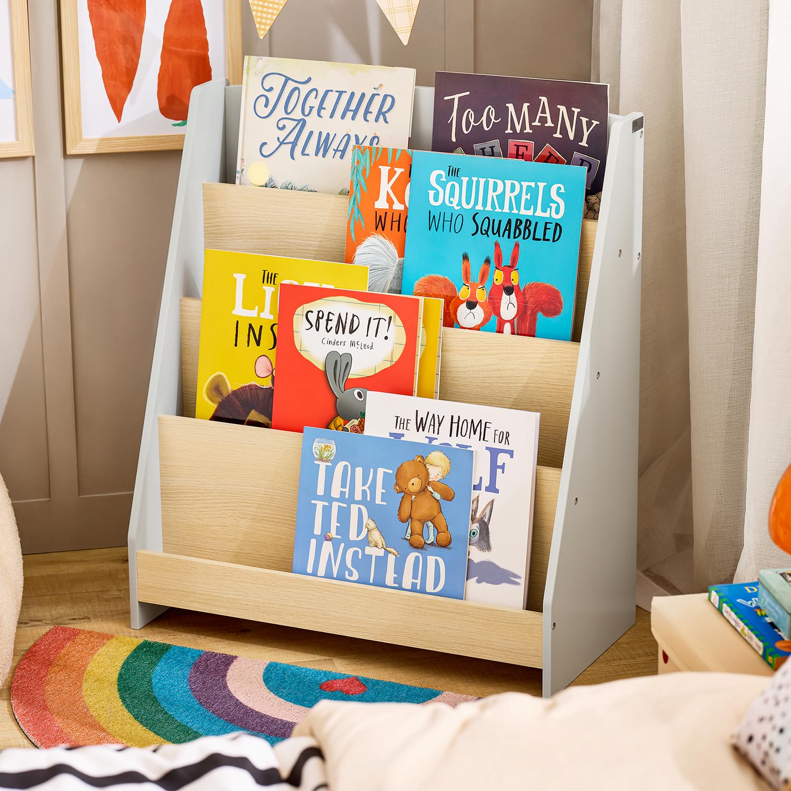 Kinderboekenkast met 4 Open Vakken - Ideaal voor Kinderen - Opbergrek voor de