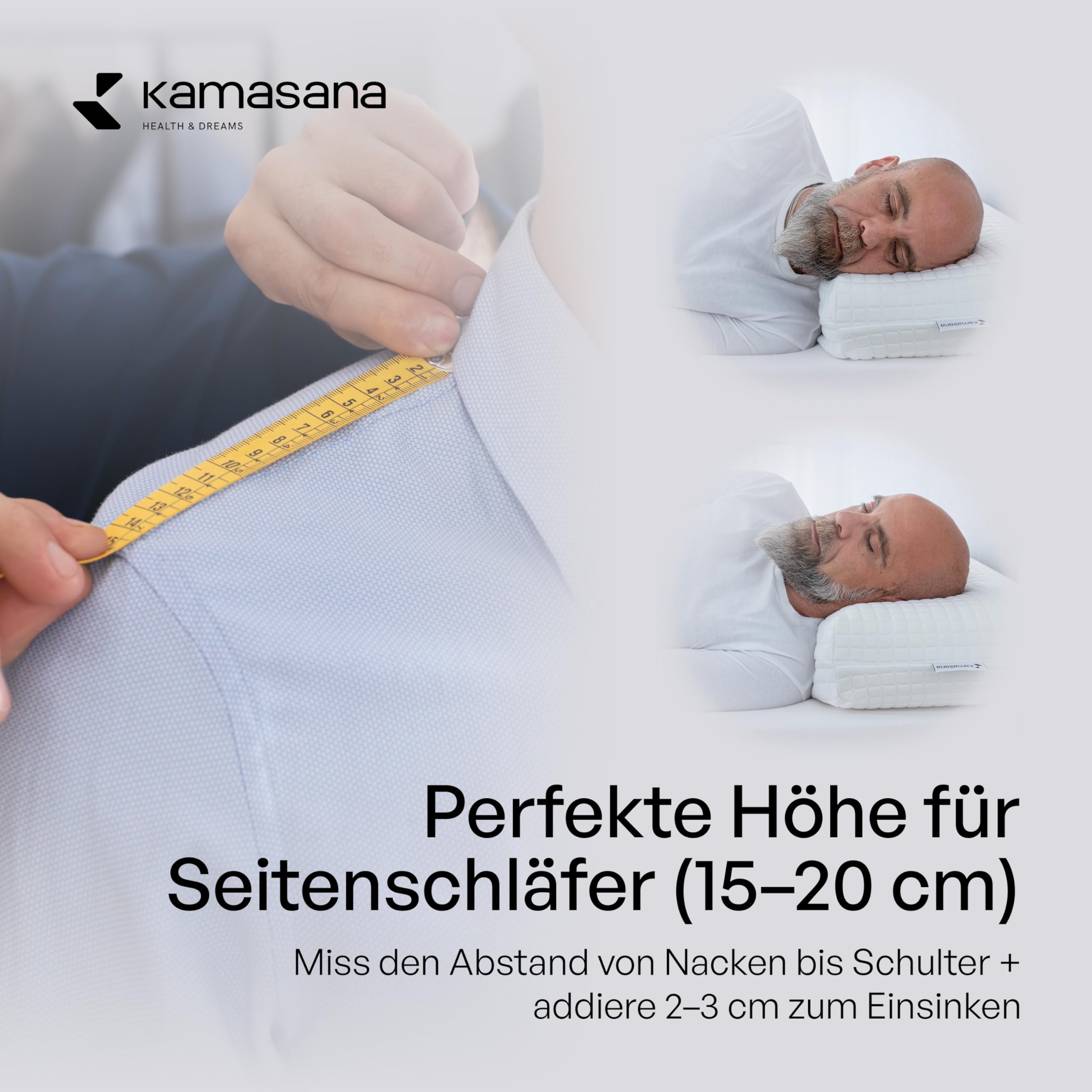 Hohes Memory Foam Seitenschläferkissen 40 x 80 x 16 cm – Orthopädisches Nackenstützkissen – Ergonomisches Kopfkissen mit weicher und Fester Seite