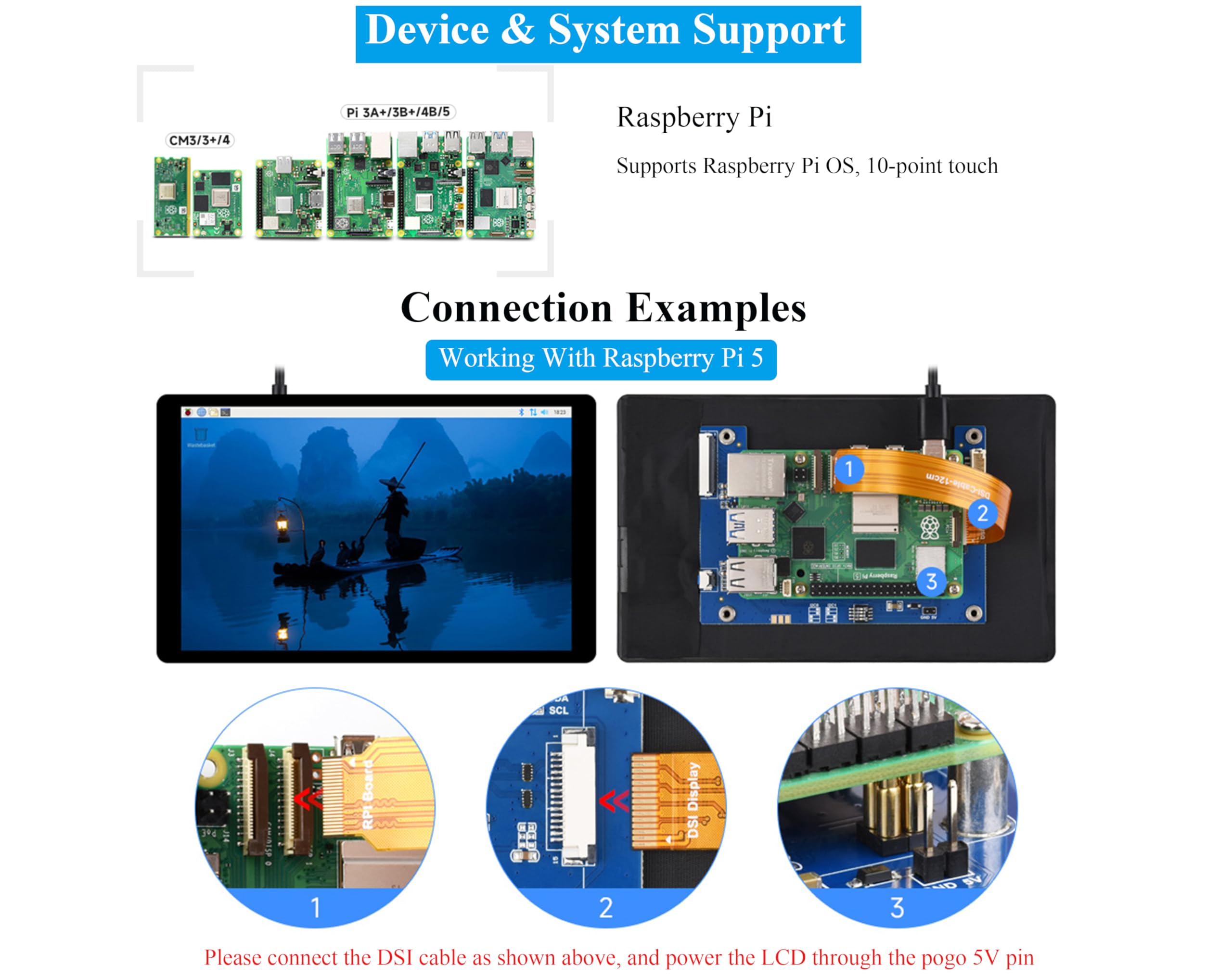 Amazon.co.jp: 7インチ DSI LCD Raspberry Pi 5/4B/CM4/3B+/3A+/3B