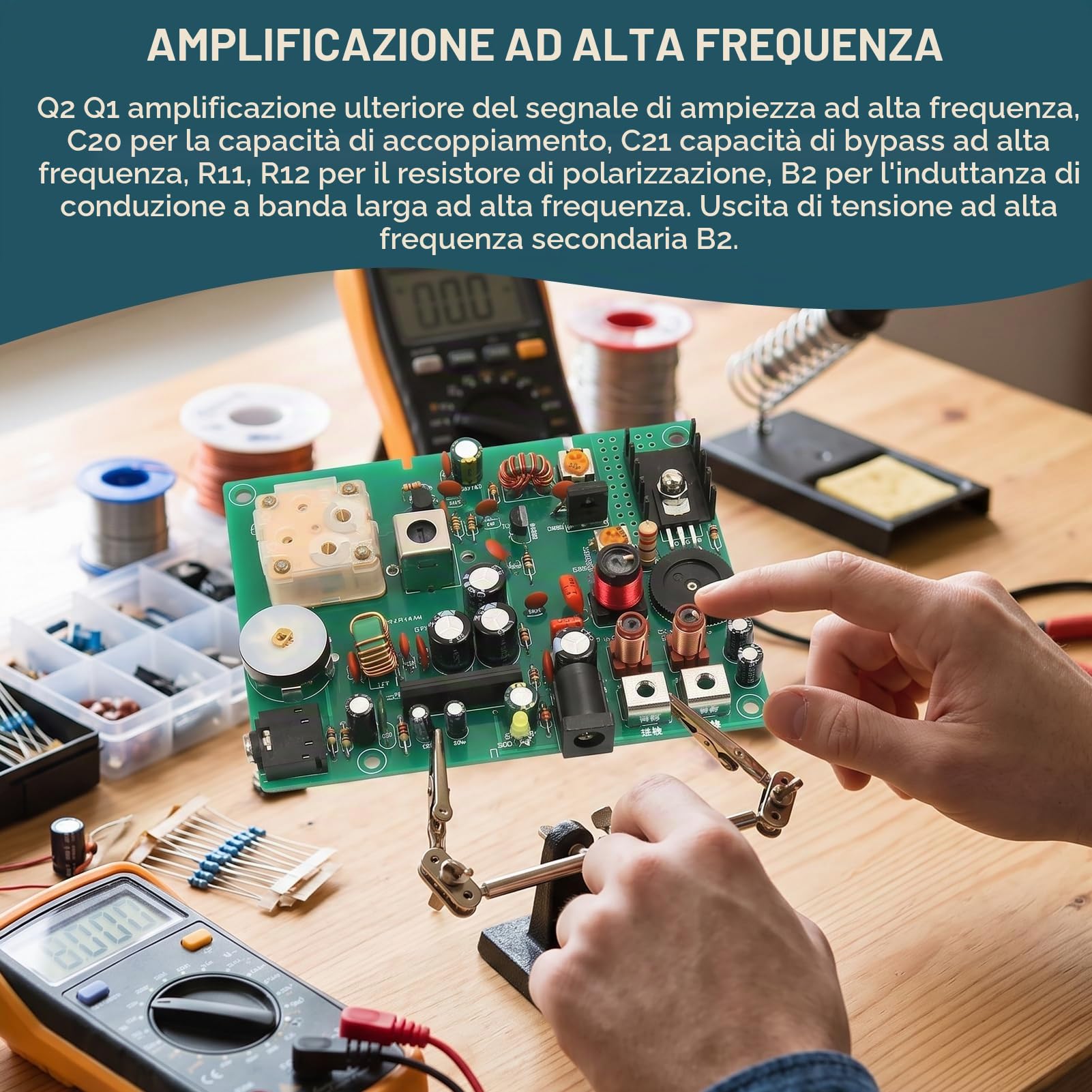 Kit Trasmettitore AM, Trasmettitore Radio a Onde Medie Regolabile 530‑1600 KHZ Fai da Te per Esperimenti Scolastici, 20‑500 MW, da 2‑5 M, Ingressoda 3,5 Mm, Materiale PCB