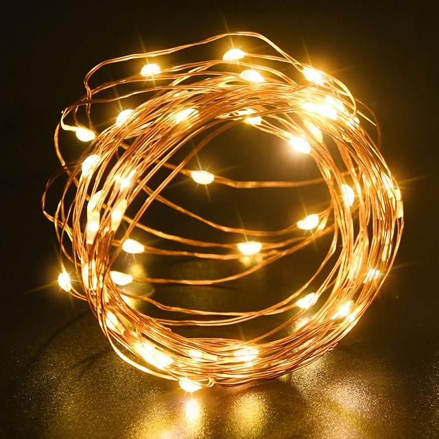 cshare Łańcuch świetlny LED, 30 diod LED, 3 m, mikro łańcuchy świetlne, drut miedziany, wodoszczelność IP65, do pokoju, na wesele, Boże Narodzenie, Halloween, dekoracja ciepła biel, zasilanie bateryjne