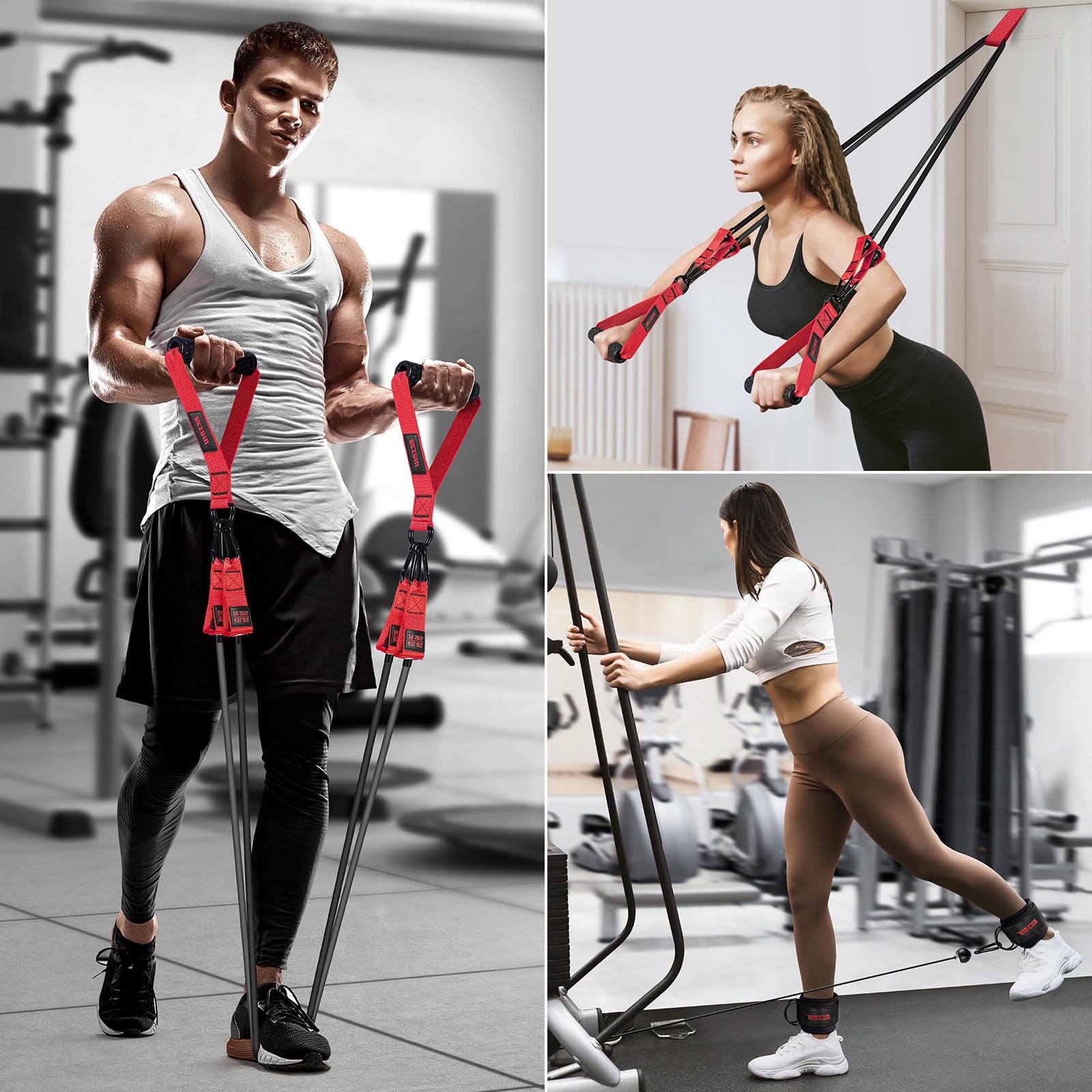 Ciężkie taśmy do ćwiczeń, zestaw taśm oporowych do ćwiczeń, 136 kg, opaski do ćwiczeń fitness z uchwytami, kotwica do drzwi, paski na kostkę, sprzęt do ćwiczeń domowych na siłownię dla mężczyzn,