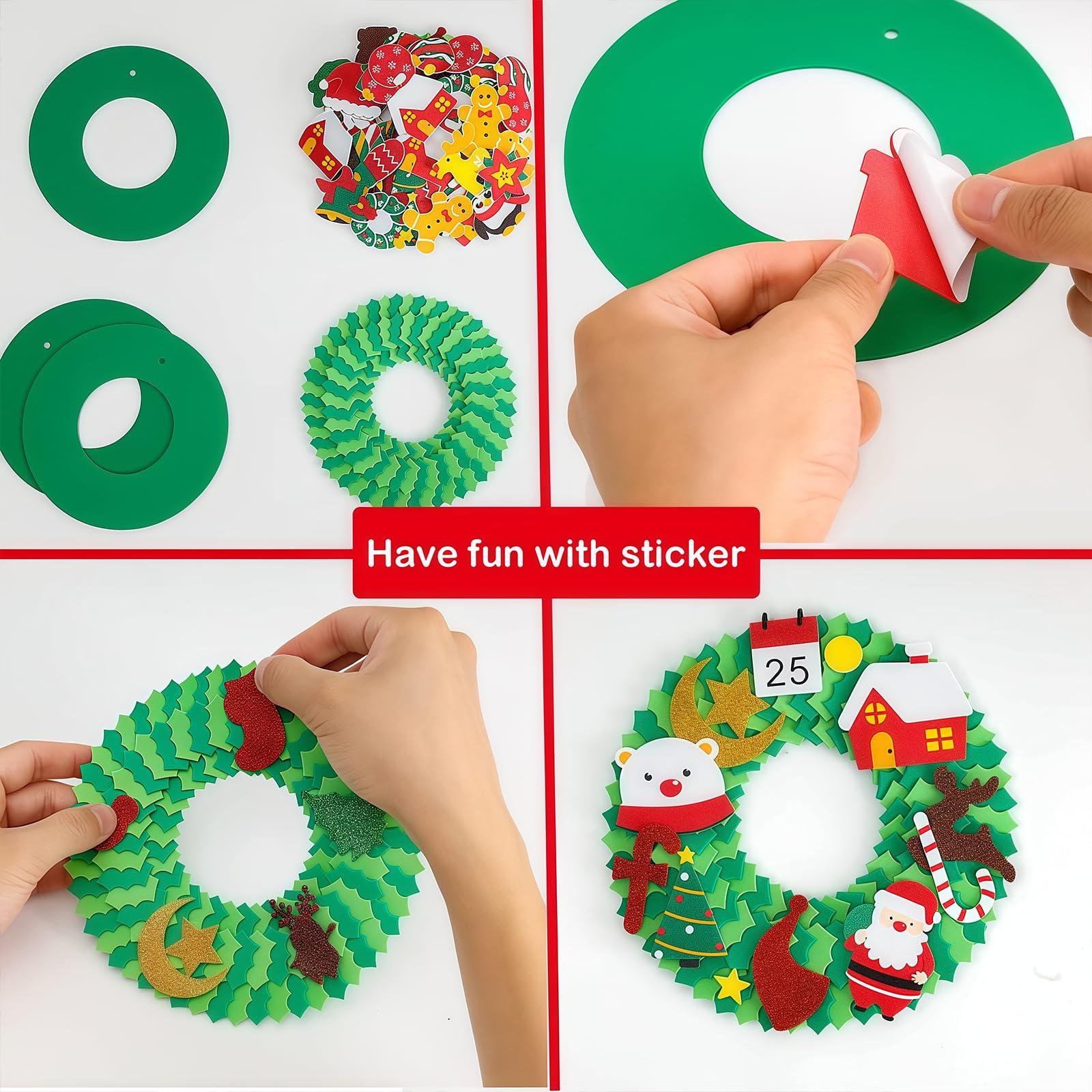 4 Sets Christmas Crafts for Kids Christmas Wreath Making kit DIY Make Your Own Christmas Craft Projects Xmas Holiday Decorations Party Supplies - Image 3