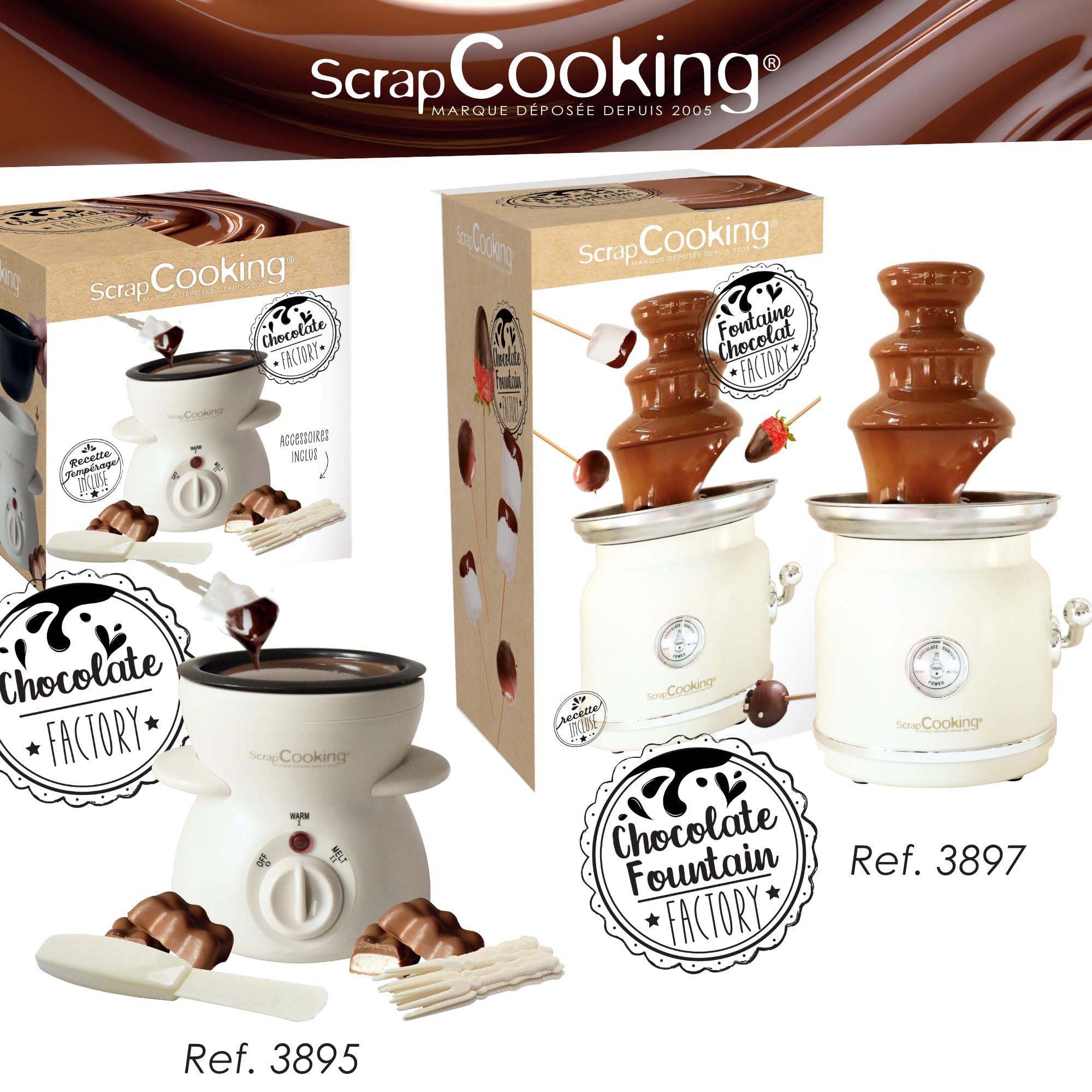 ScrapCooking - Fontaine à Chocolat - Tour 3 Étages en Inox & Maintien au Chaud - Design Vintage - Machine Fondue Chocolat Électrique - Idée Cadeau Pâtisserie Cuisine - 3897