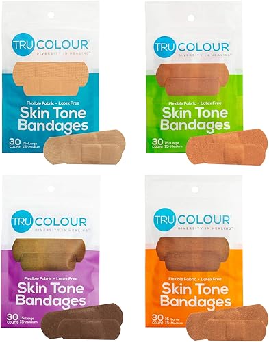Tru-Colour Vendajes de tela para sombra de tono de piel, bolsa resellable (120 unidades) - Tiras adhesivas flexibles, impermeables, sin PFAS que