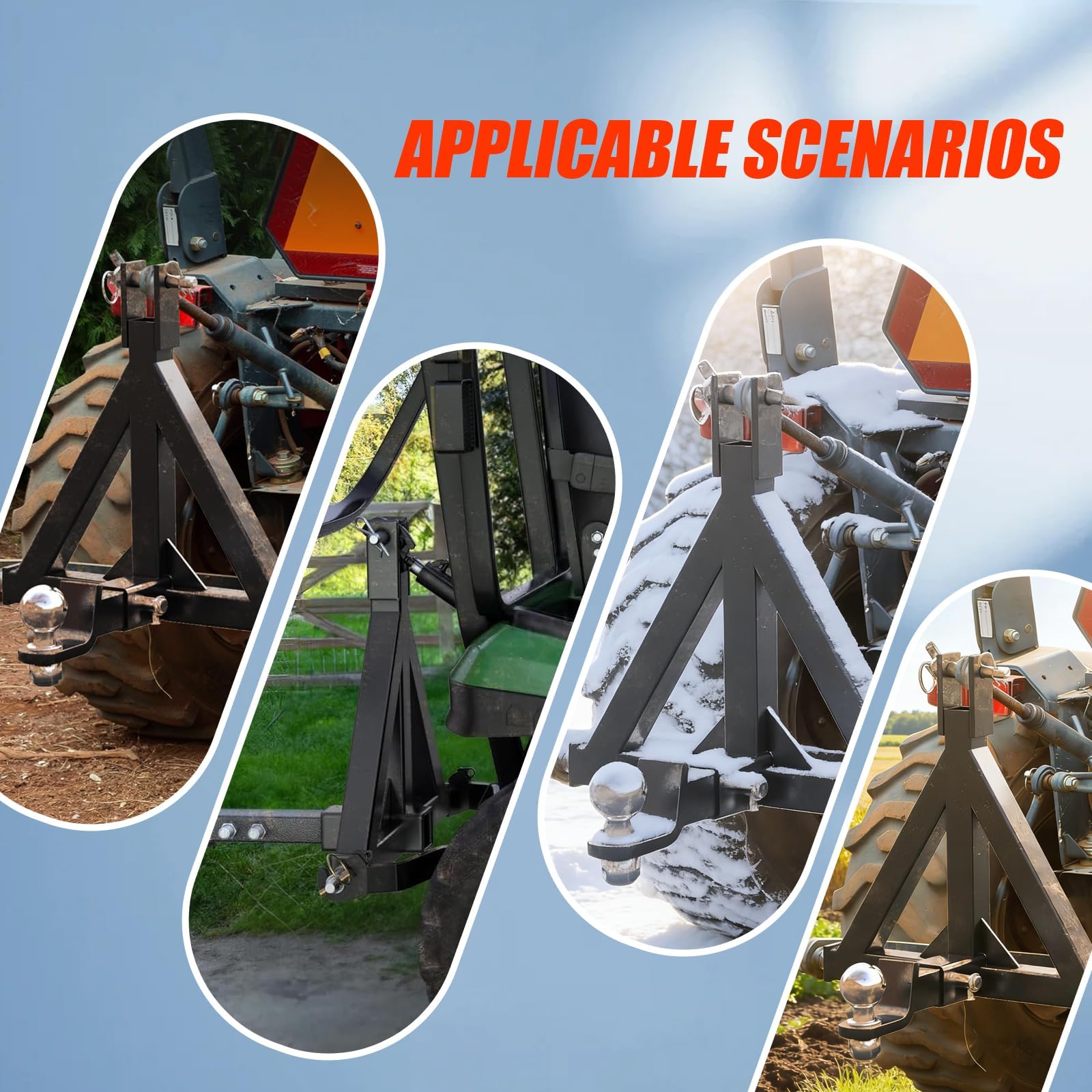 Enganche de Remolque de 3 Puntos con Receptor de 2 Pulgadas, Adaptador de Barra de Tiro de Enganche Rápido de Tractor de 3 Puntos de Alta Resistencia, Enganches Compactos para la Mayoría de Tractores