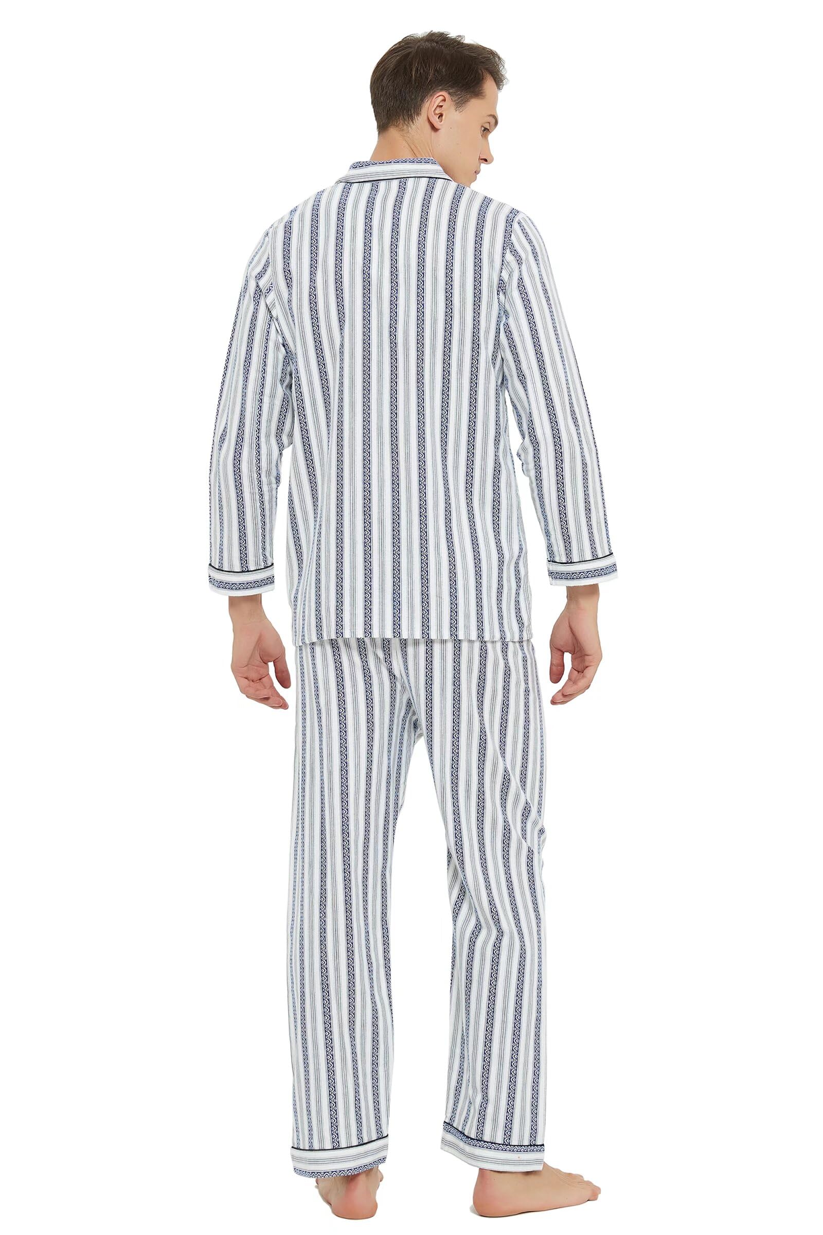 GLOBAL Pigiama Uomo Flanella Cotone Lungo Pantaloni Vita Elasticizzata Coulisse Bottoni Invernale Abbigliamento da Notte Confortevole