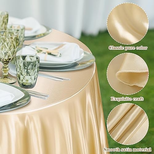 Miniatura 3 de TURSTIN Mantel redondo de satén de 120 pulgadas para decoración de mesa de tela suave, mantel de seda brillante para decoración de mesa de