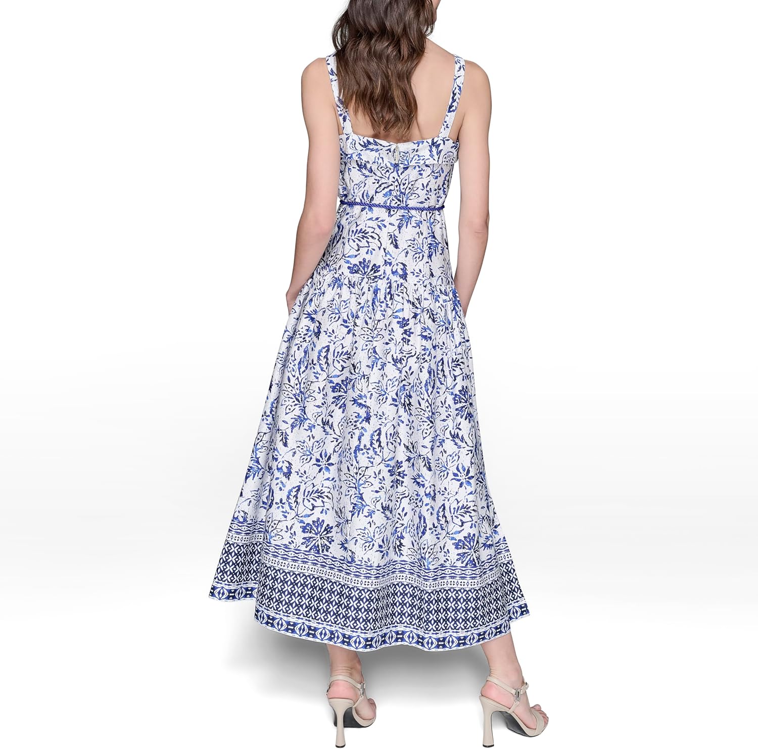 Karl Lagerfeld Womens Sleeveless Square Neck Cotton Midi Dress - Image 4