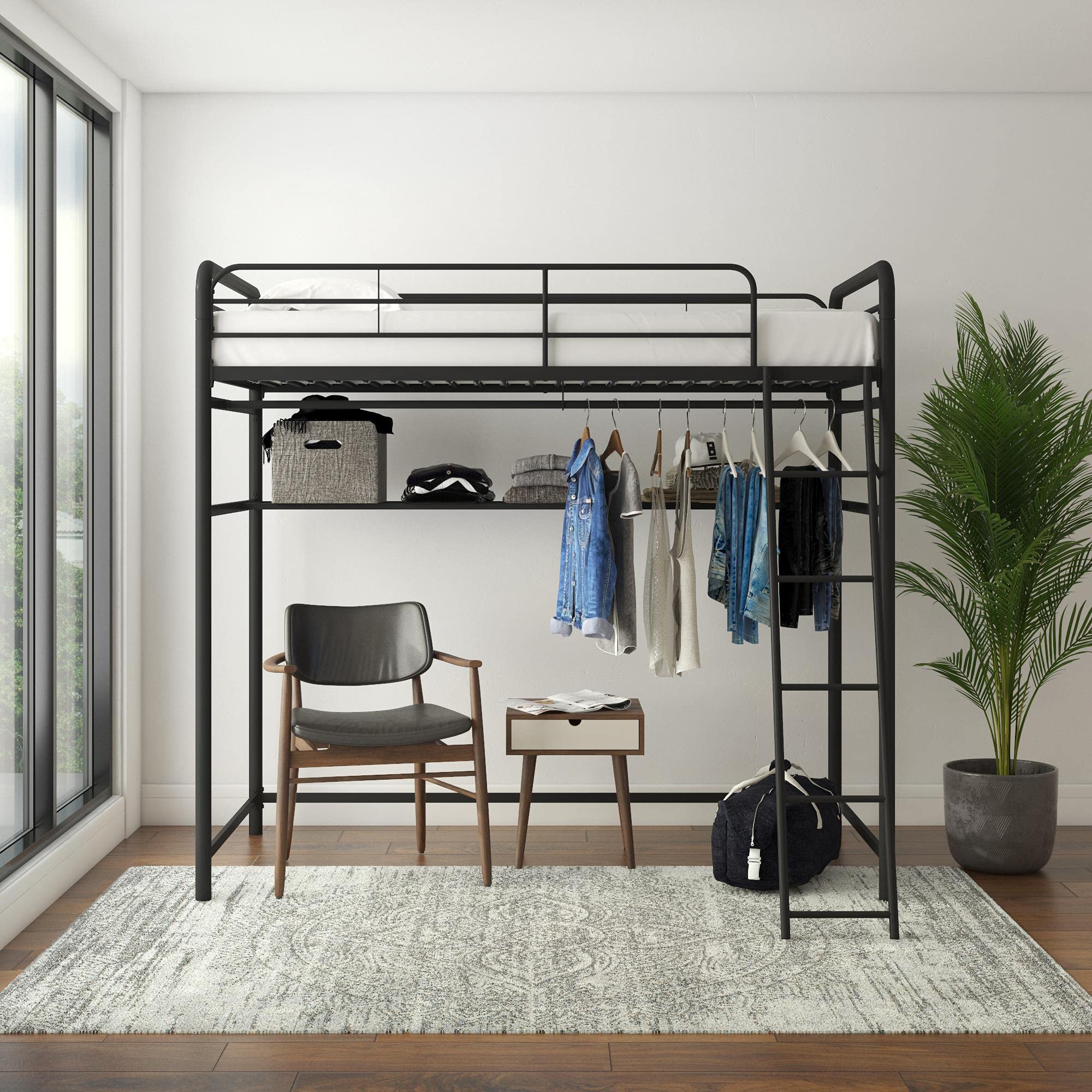 DHP Leroy Closet Storage Loft, Twin, Black Bed