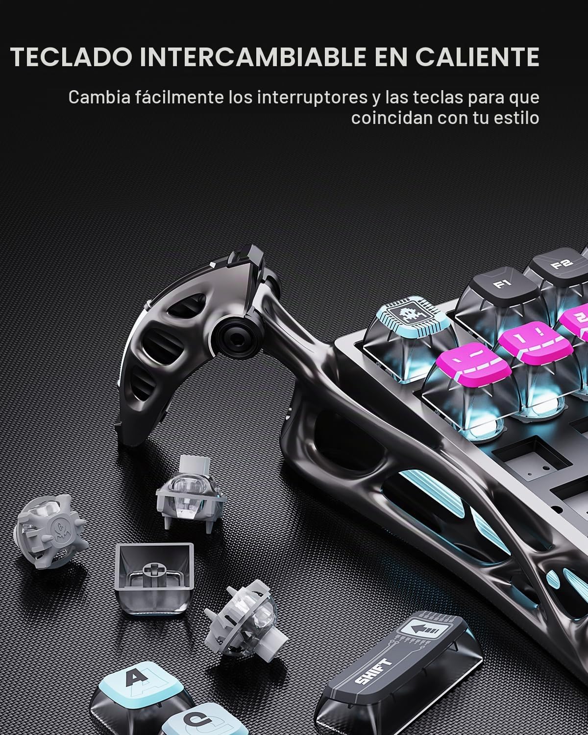 GravaStar Mercury V75 HE Teclado Gaming, Polling 8KHz, Escaneo 32K, Precisión RT 0,01mm, Teclado Hall Effect 75% RGB con Interruptores Magnéticos, Punto de Actuación Ajustable (Cyberblack)