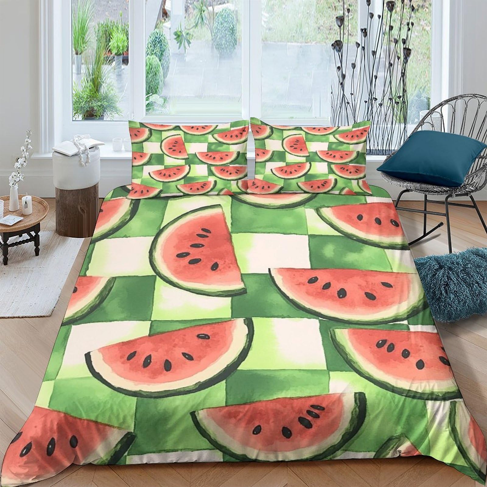 Ctjqhvkz Style-8 3D Printed Watermelon Slice Fitted Sheet Microfiber Non-Slip Fruit Pattern Bed Cover For Bedroom Guest Room Decor Single（135X200cm）