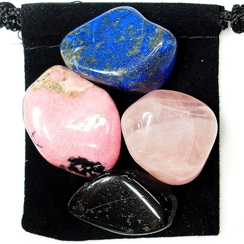 POST TRAUMÁTICO Trastorno de estrés postraumático Juego de curación de cristal con bolsa y tarjeta de descripción, Dumortierita, Rodonita, Cuarzo