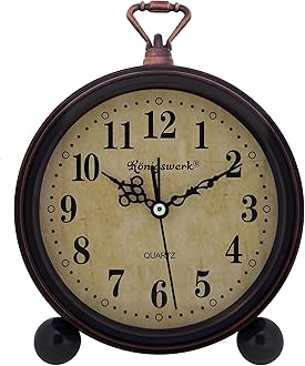Königswerk Vintage Analog Alarm Clock, 5.25 inch Small Silent Desk Clock with Night Light, Battery Operated for Table, Bedroom, Bedside, Living Room, Room Decor (Classic)