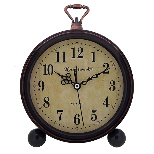 Vintage Analog Alarm Clock, 5 . 25 inch Small Silent Desk Clock with Night Light, Battery Operated