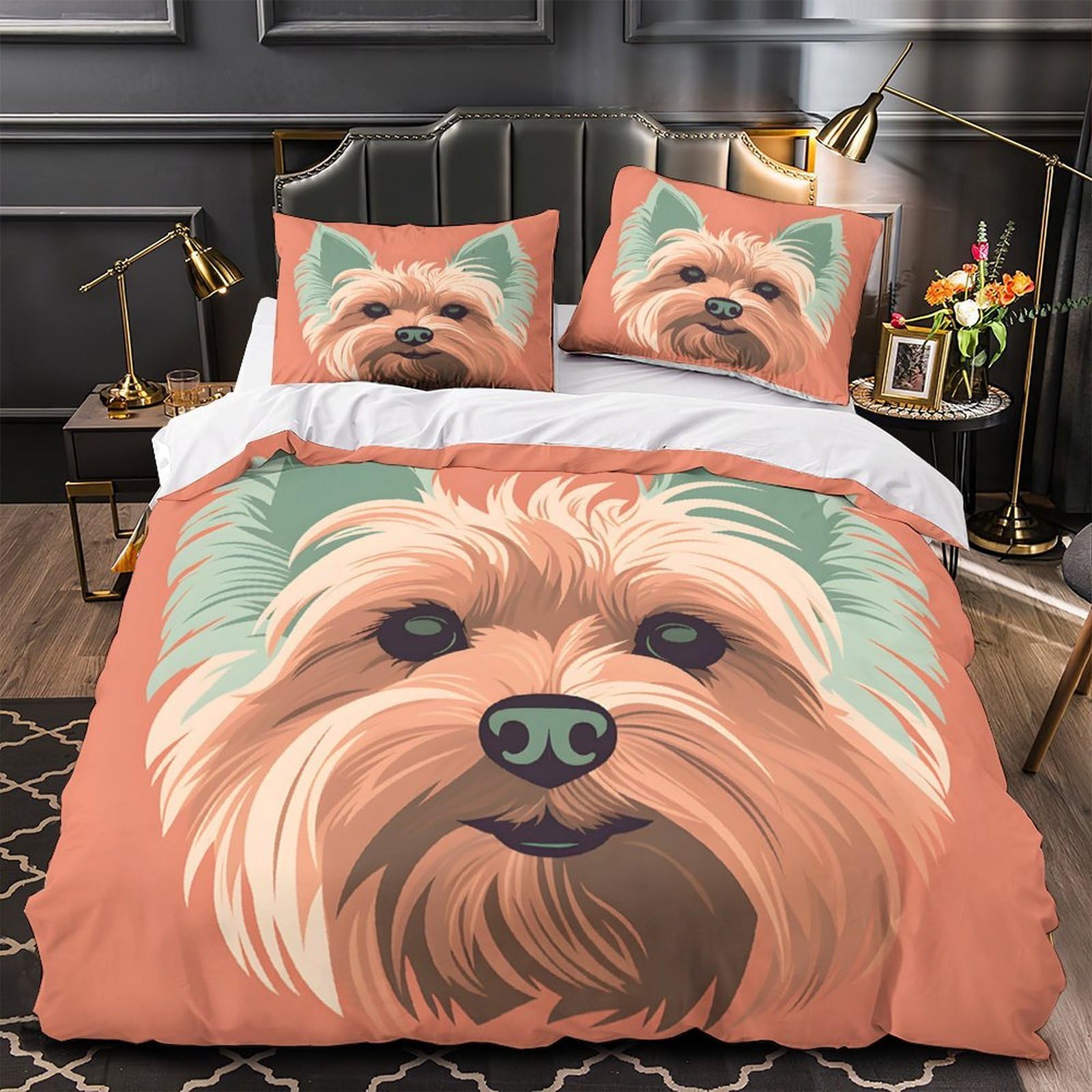 Housse de couette anti-tache motif chien 3D entretien facile