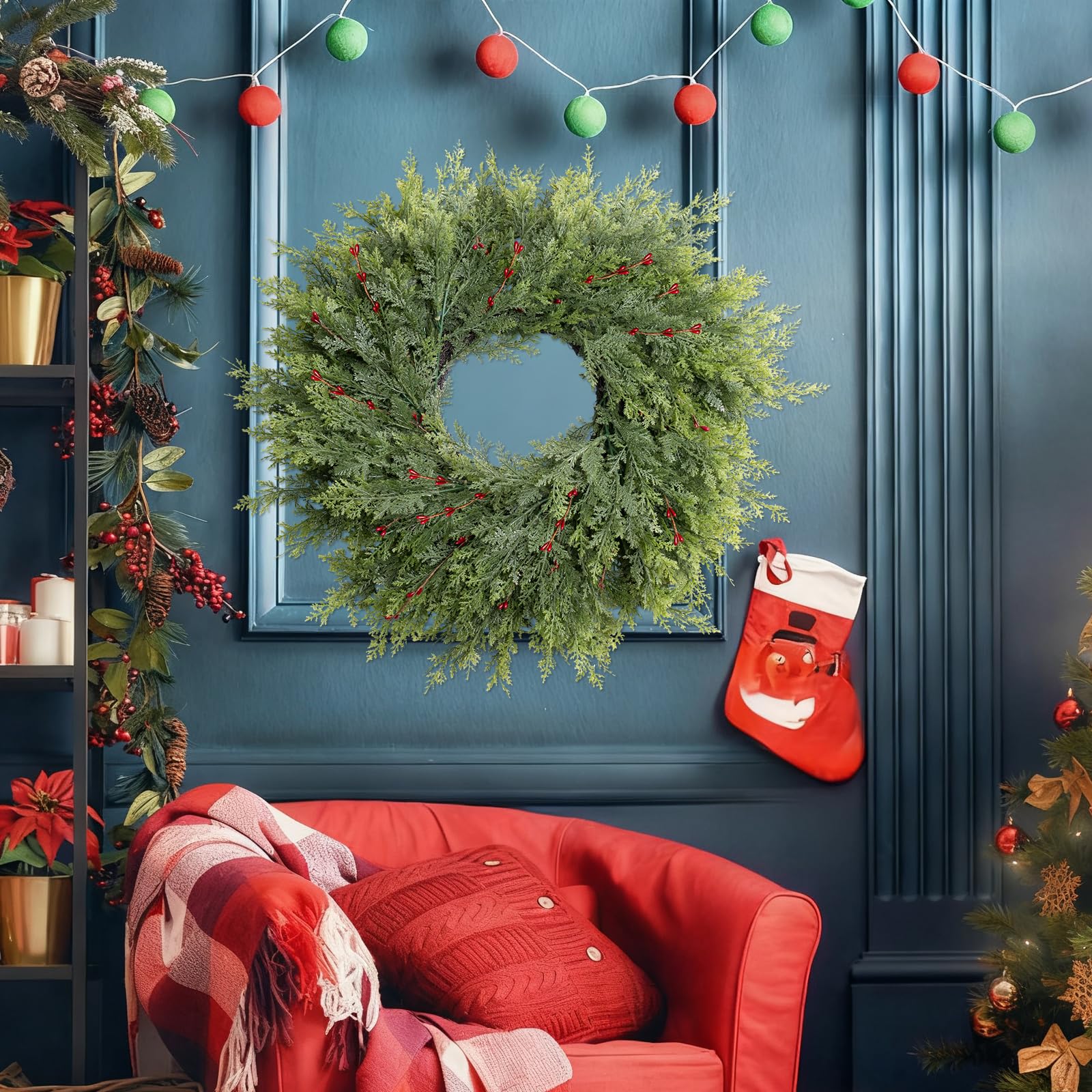 クリスマスリーフ Amazon.co.jp: 22インチのクリスマスリース、フロントドアウィンドウ用