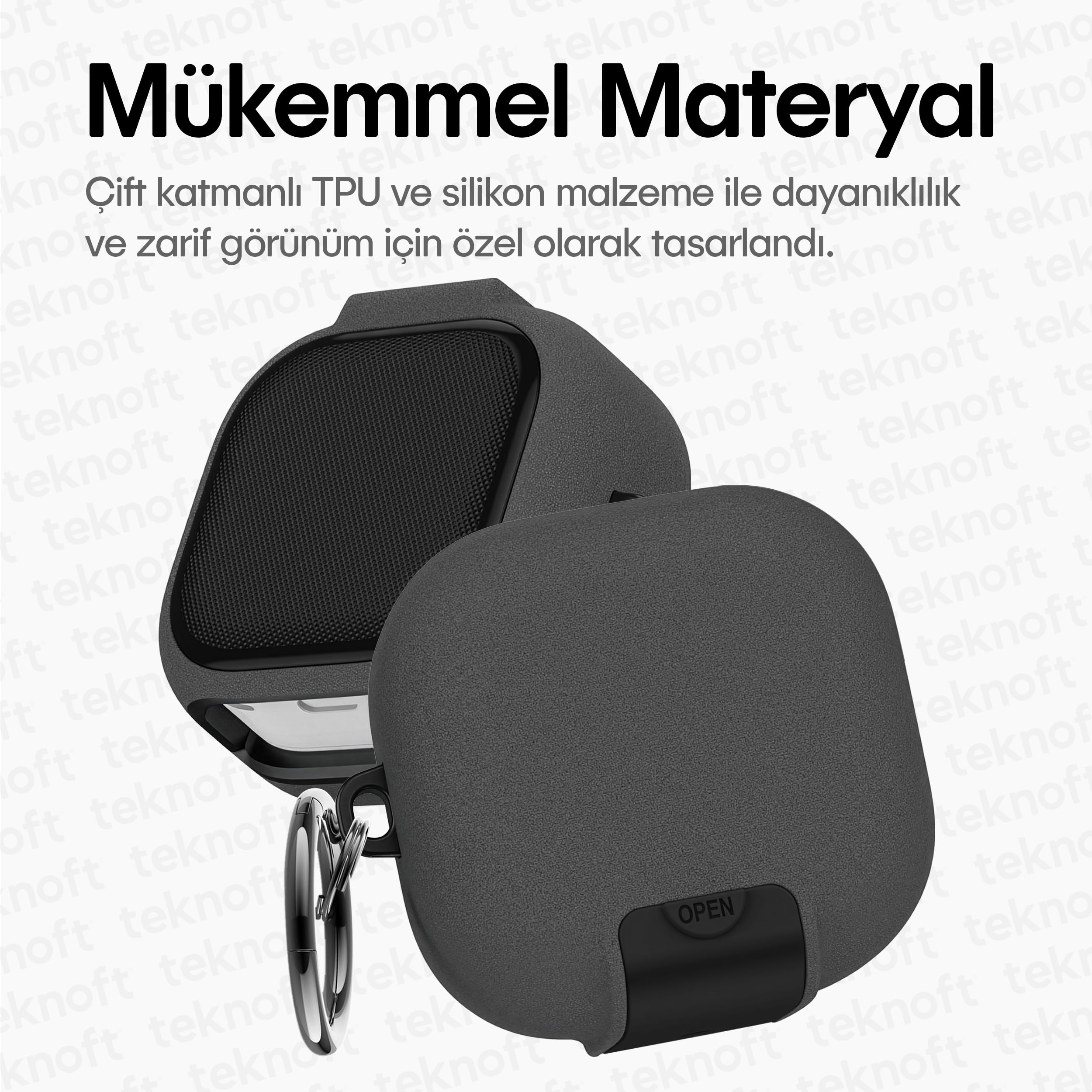 Teknoft Samsung Galaxy Buds 4 Pro ve Buds 4 ile Uyumlu Mandallı Kapak Kilit Sistemli Kumlanmış Mat Dokulu Darbelere Dayanıklı Hibrit Kılıf (Gri, Galaxy Buds 4 Pro/4)