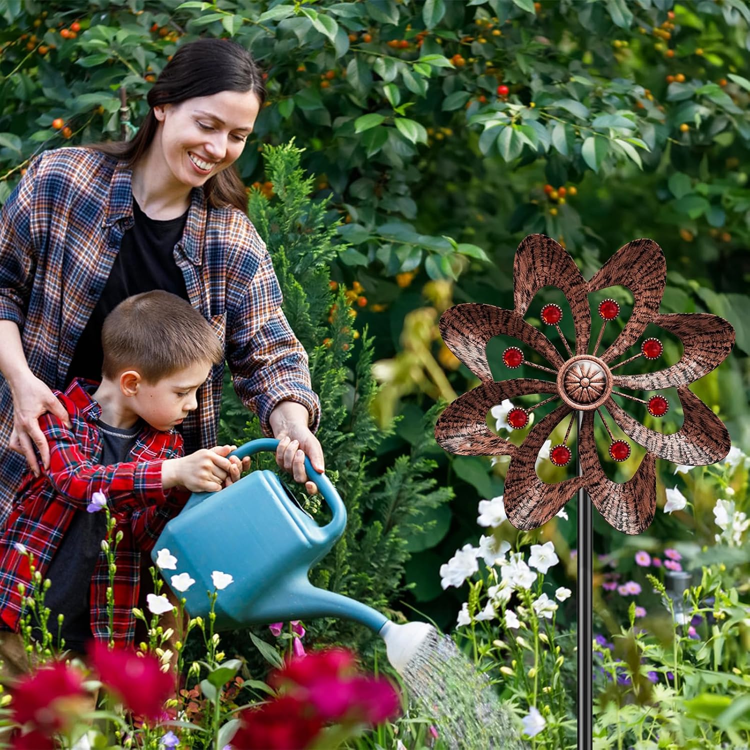 2pc Metal Wind Spinner Outdoor, 37" Windmill Wind Sculptures Yard Art Decor