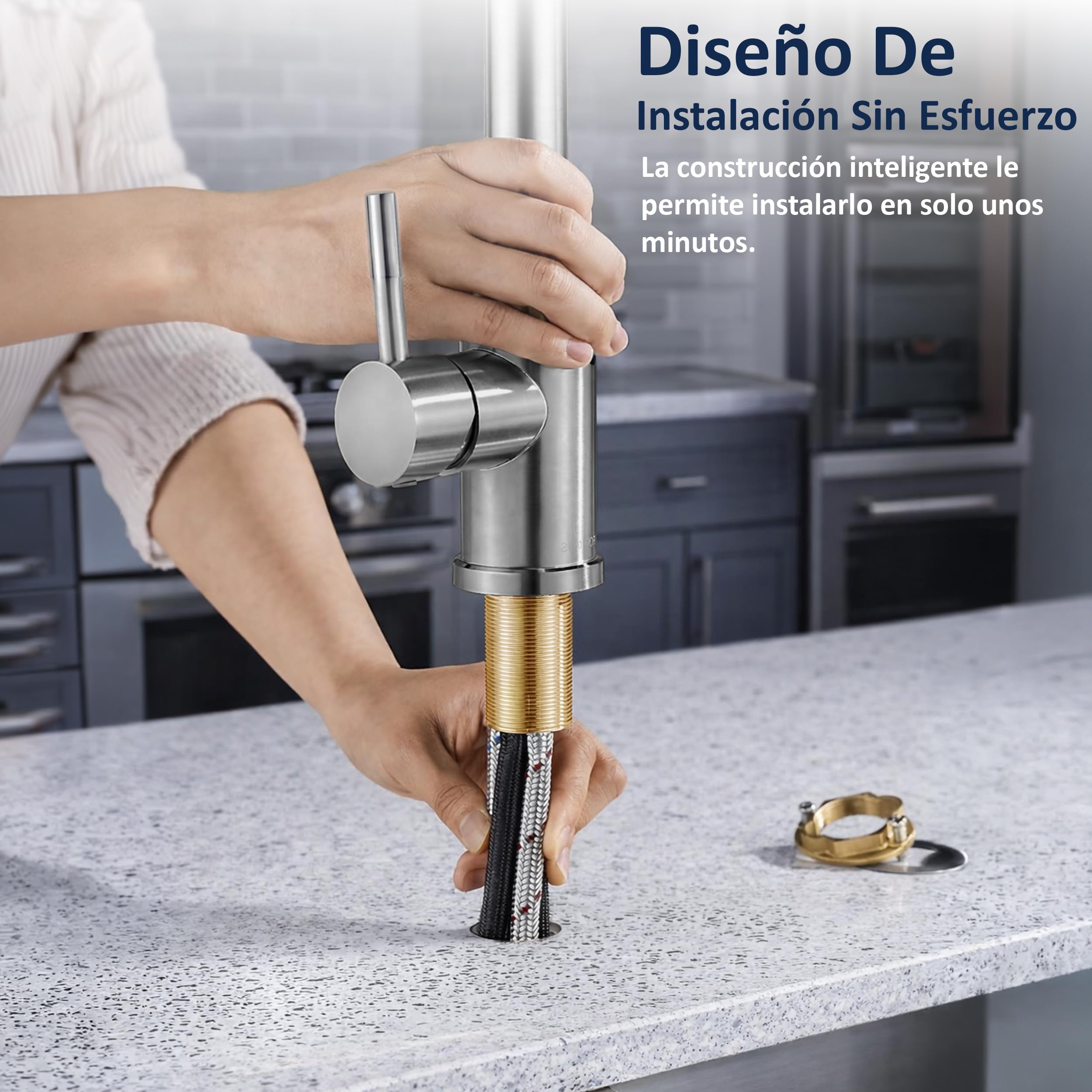 Grifo Cocina Extraible 360° Acero Inoxidable 304 – 2 Modos de Rociador, Manguera Extensible, Instalación Fácil, Compatible Estándar, Agua Fría y Caliente – Grifos Cocina Fregadero Moderno — view 6
