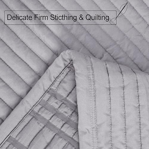 Miniatura 4 de PHF Seersucker - Juego de edredón tamaño King cae bien 3 piezas de colcha suave lavada moderno y elegante para todas las estaciones 1 colcha ligera