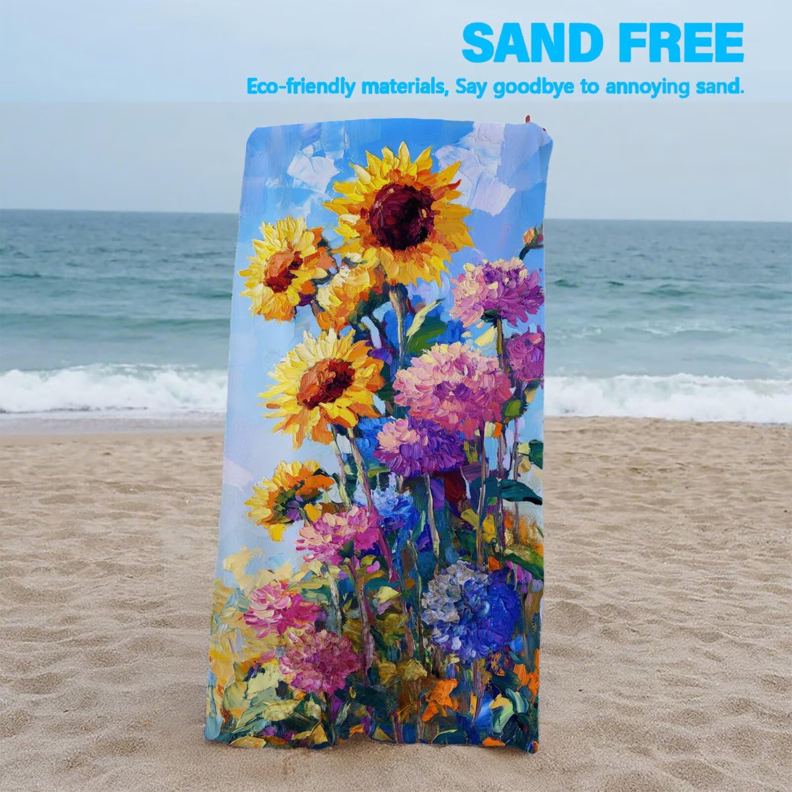Ręcznik plażowy roślinny ręczniki plażowe dla dorosłych 220 x 100 cm słonecznik ręcznik z mikrofibry ręcznik kąpielowy bez piasku, chłonny szybkoschnący lekkie akcesoria plażowe do pływania, wakacji
