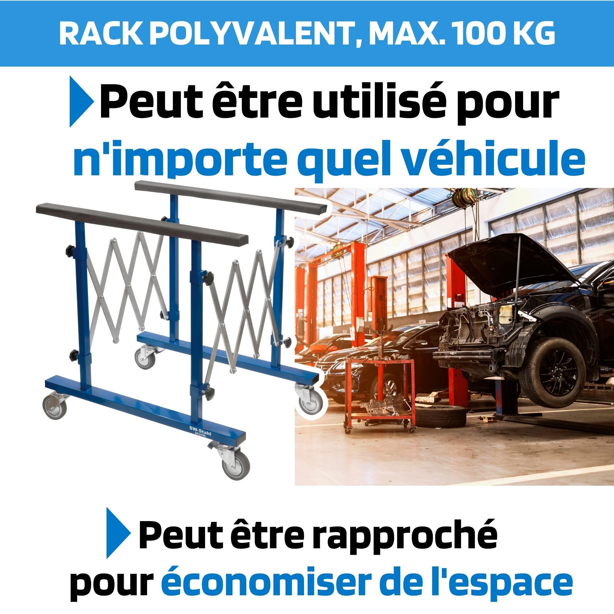 SW-Stahl 20340L Support Multi-Usage pour Équipement et Outils d'Atelier | Tréteau multifonction adaptable, idéal pour le rangement et l'organisation de matériel professionnel de garage.