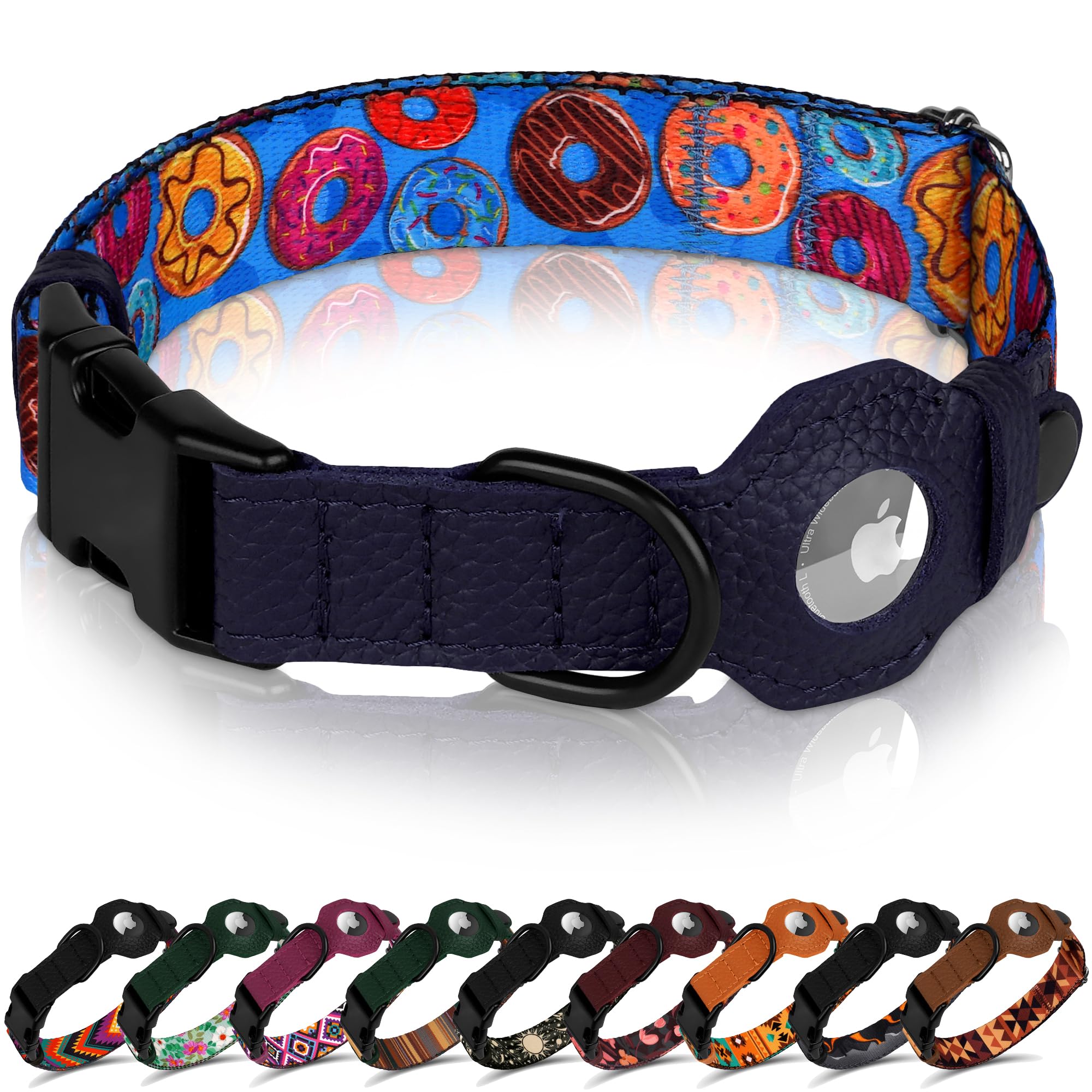 Collier AirTag pour chien en cuir souple imprimé et boucle métal chic