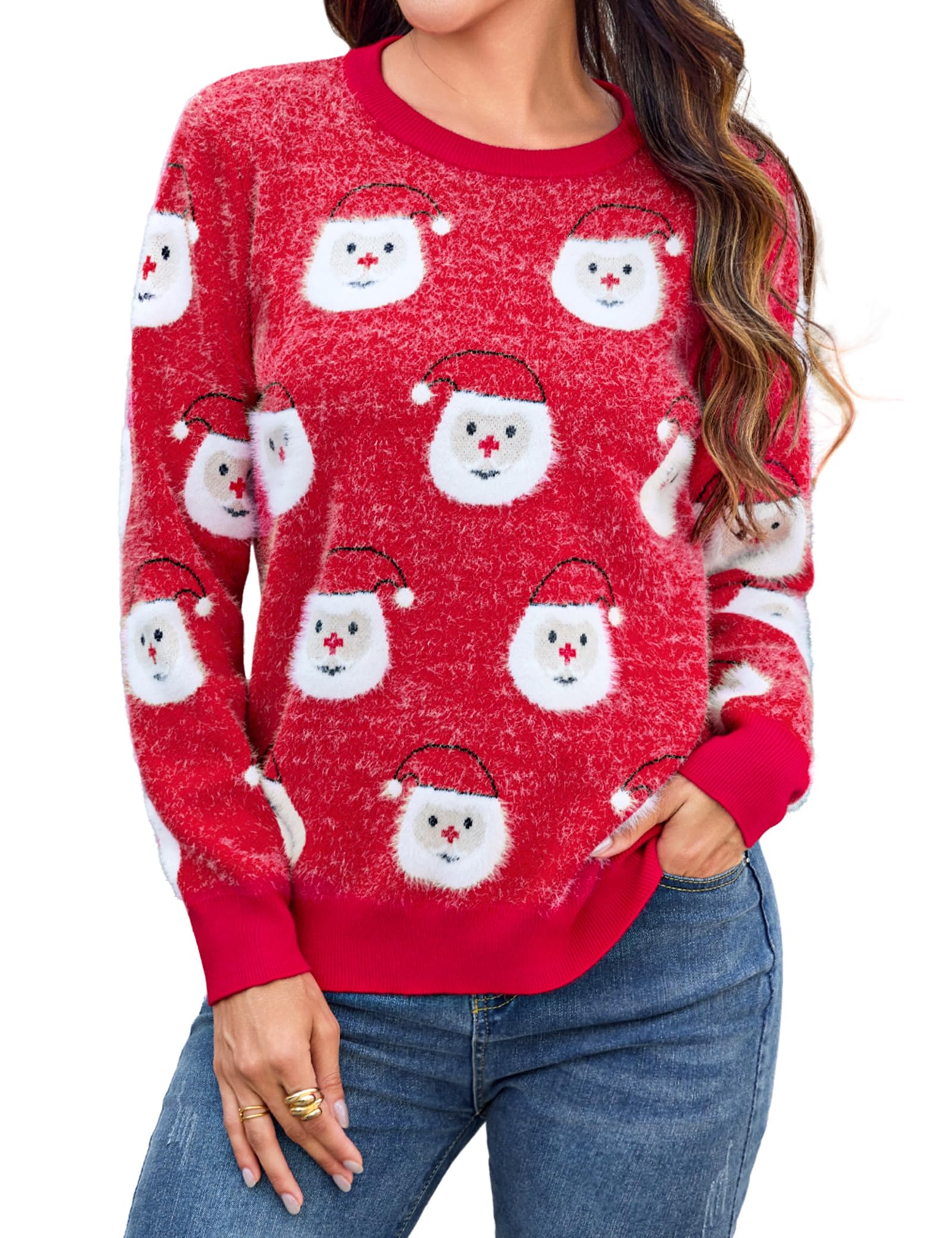Totatuit Pull Noël Col Rond Manches Longues Doux Chaud Pull Moche de Noël | Matière Douce, Hiver, Tenue Quotidienne, Facile à Associer, Style Polyvalent