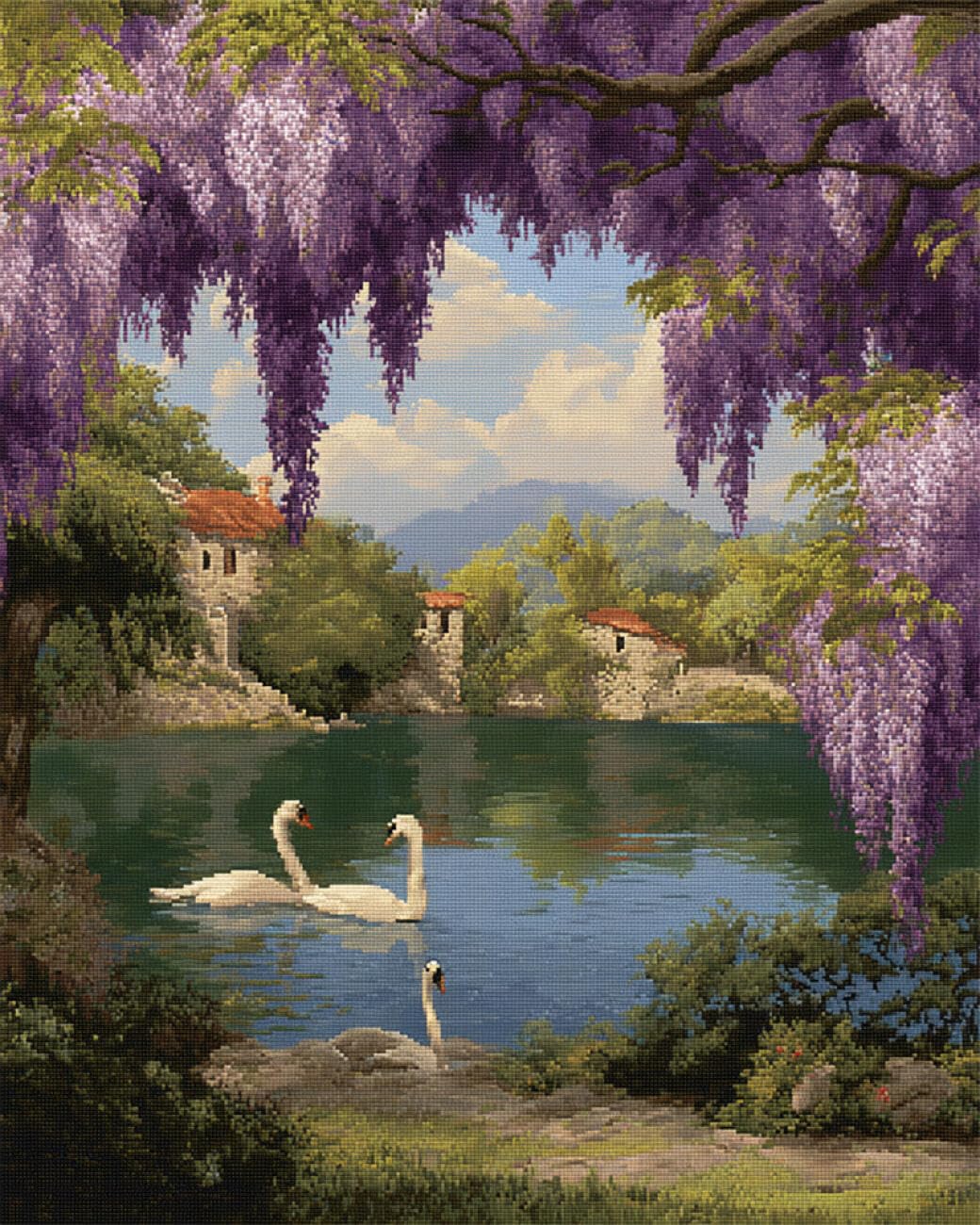 AYAOYANGGO Animal DIY Bead Cross Stitch Kits Flowering Trees and Swans Needlepoint Handcraft Kit DIY Beaded Painting 3D Tapestry Bead Cross Stitch Set 60x80cm