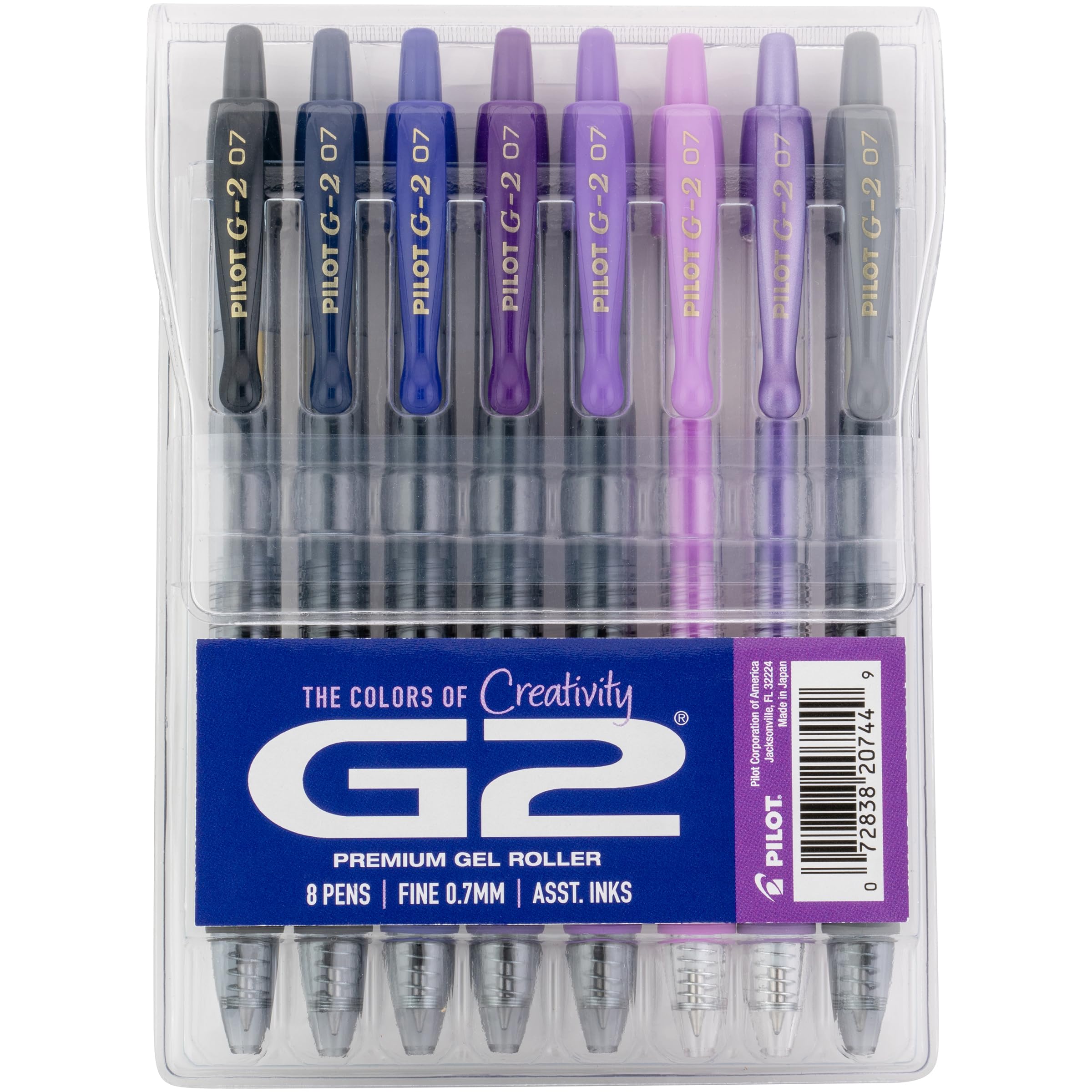 G2 Premium Gel Roller Pens, Fine Point Gel Pens, Boost Purple Pack, The Colors of Creativity, 8-Pack Pouch, 0.7 mm, Assorted - Ideal for School, Journaling, & Office Writing