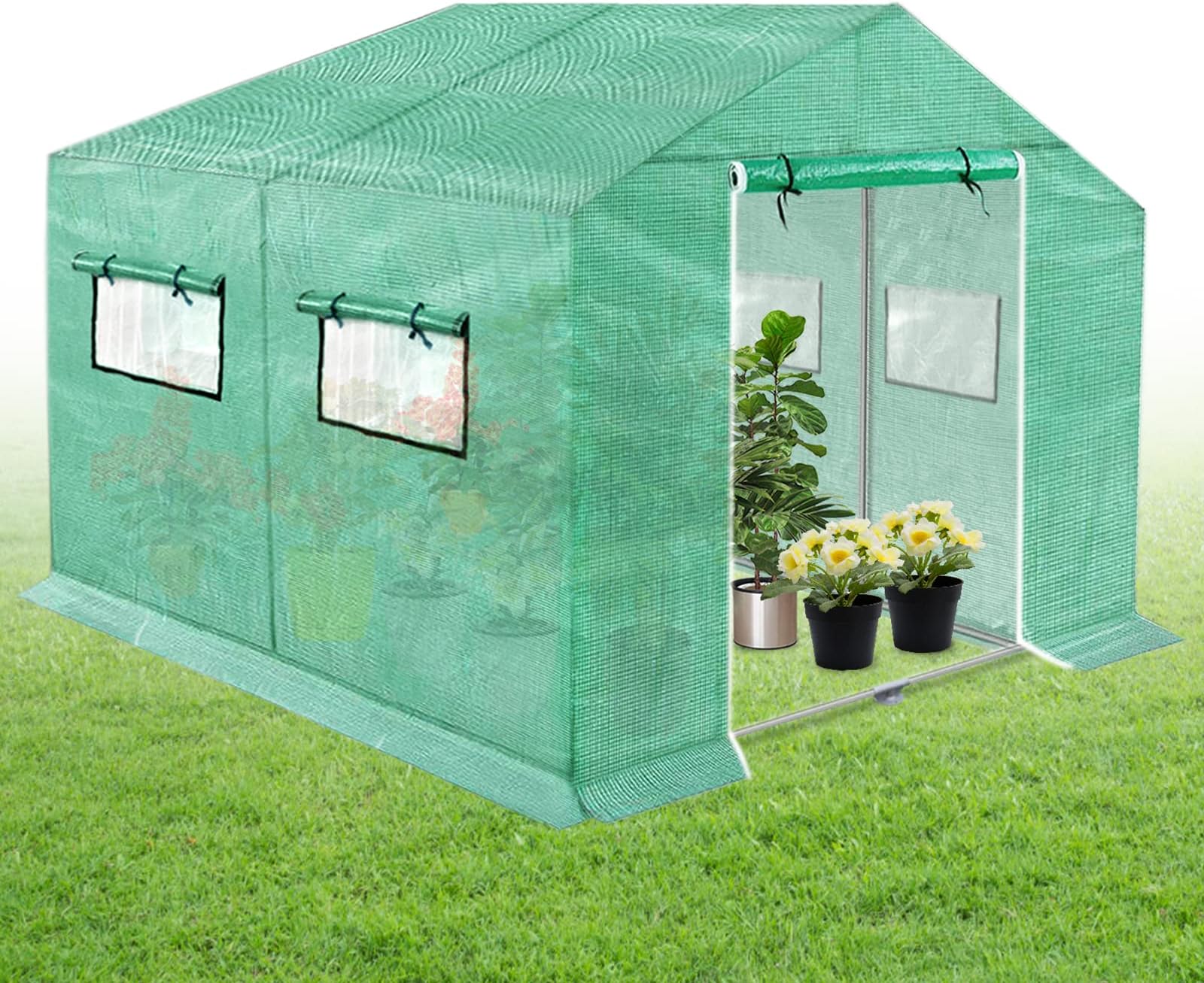 NAIZY Gewächshaus 3x2x2m 6㎡ Gewächshause HDPE+LDPE+Verzinktes Rohr